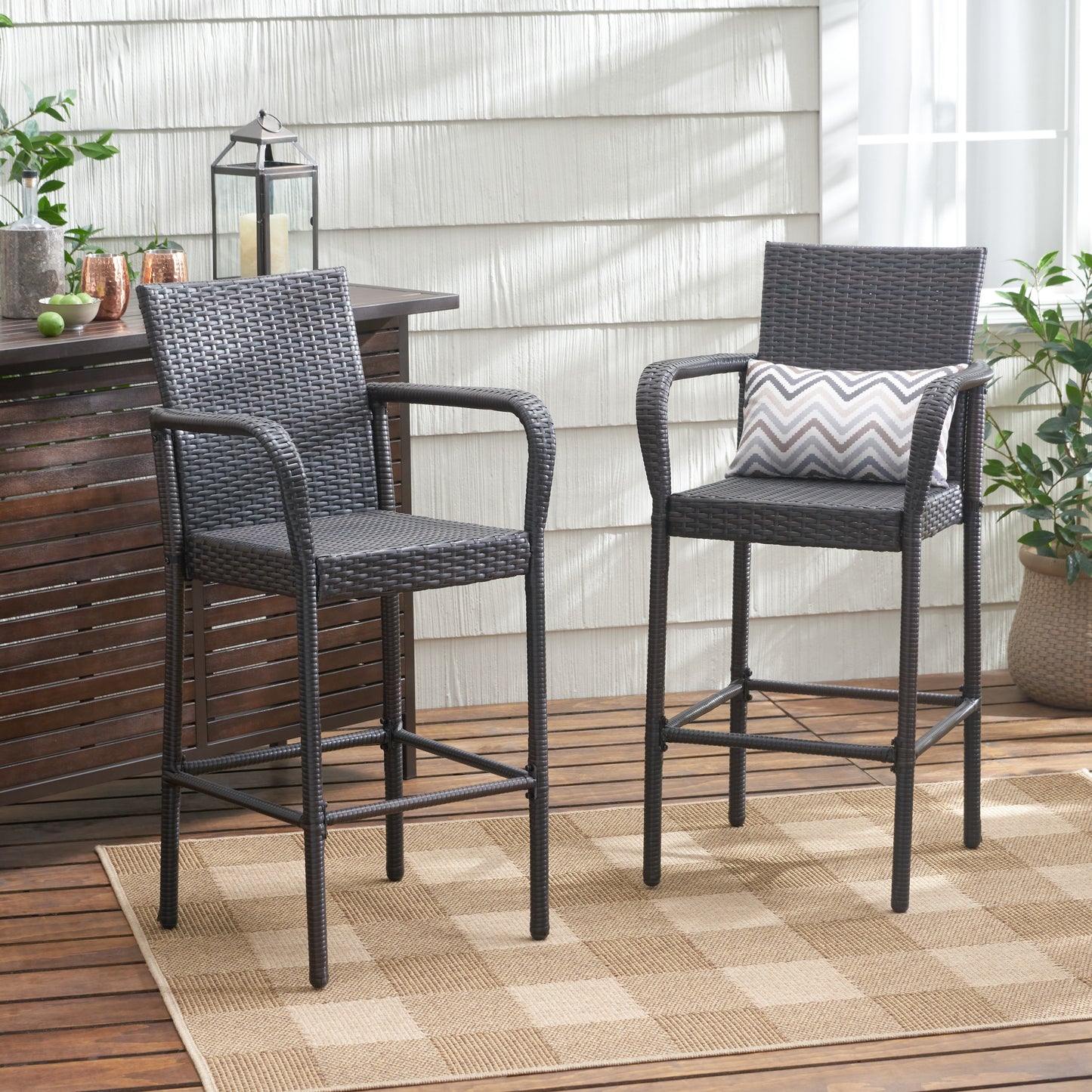 LITTLETON™ - Modern Outdoor Barstool Set with Faux Rattan and Iron Frame