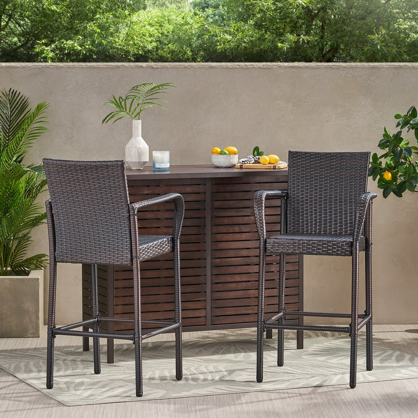LITTLETON™ - Modern Outdoor Barstool Set with Faux Rattan and Iron Frame