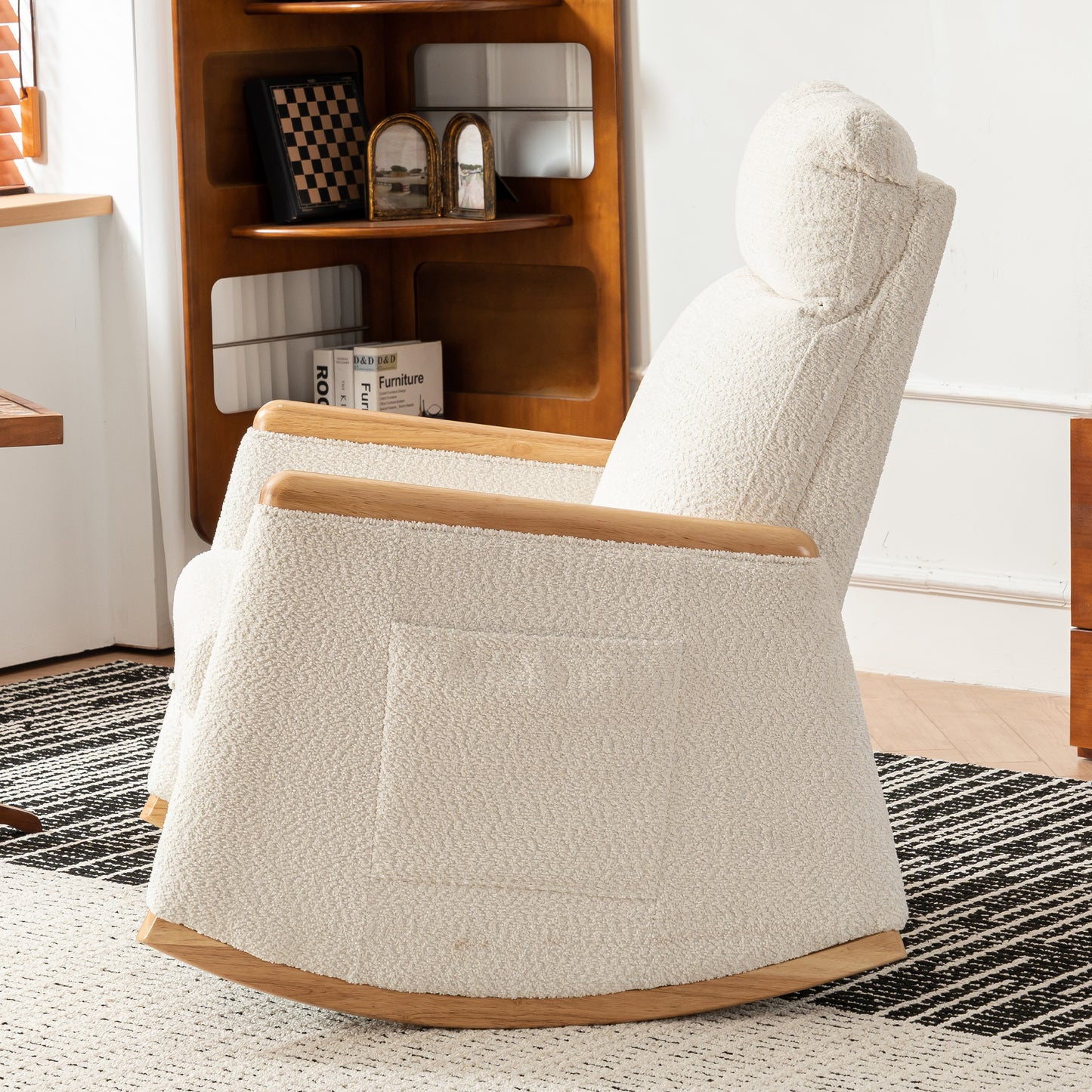 Vimora™ - Accent Rocking Chair with Footrest, High Back, Rubber Wood Legs