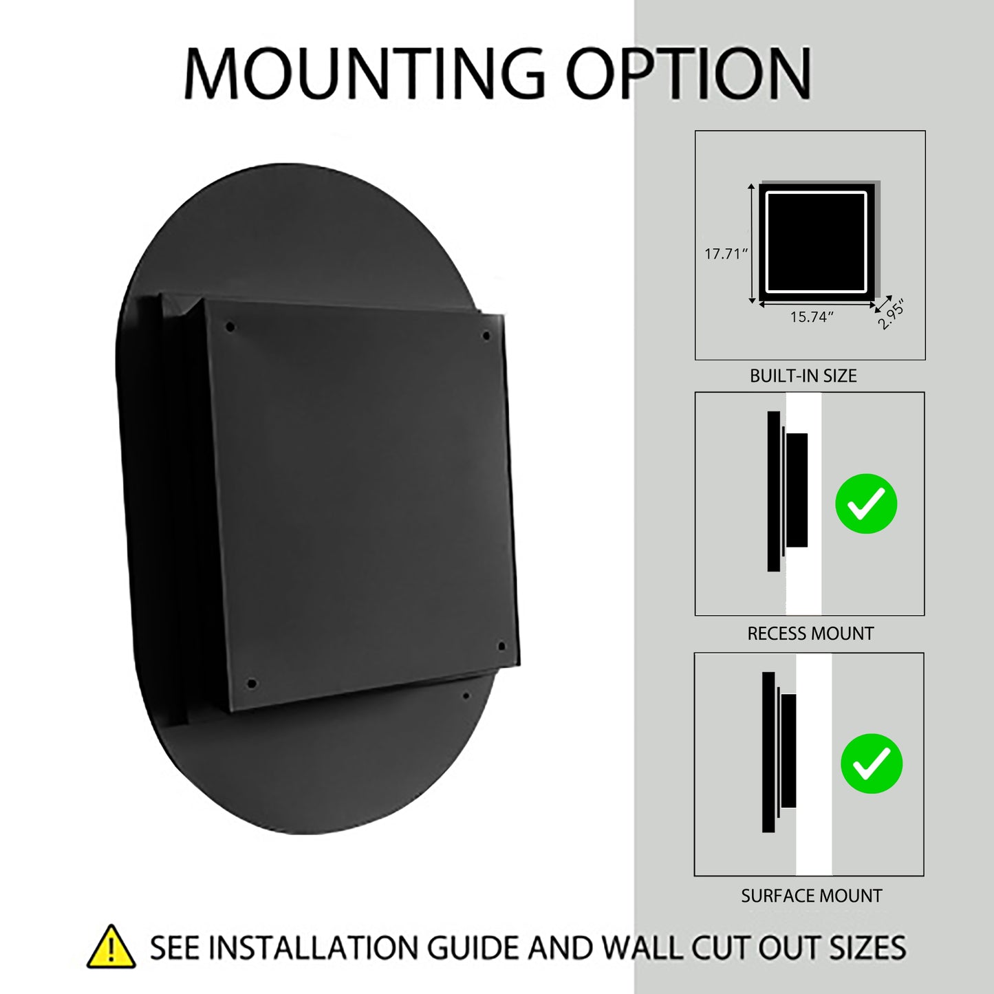 Vimora™ - 20x34 Inch Matte Black Oval Medicine Cabinet with Mirror & Adjustable Shelves