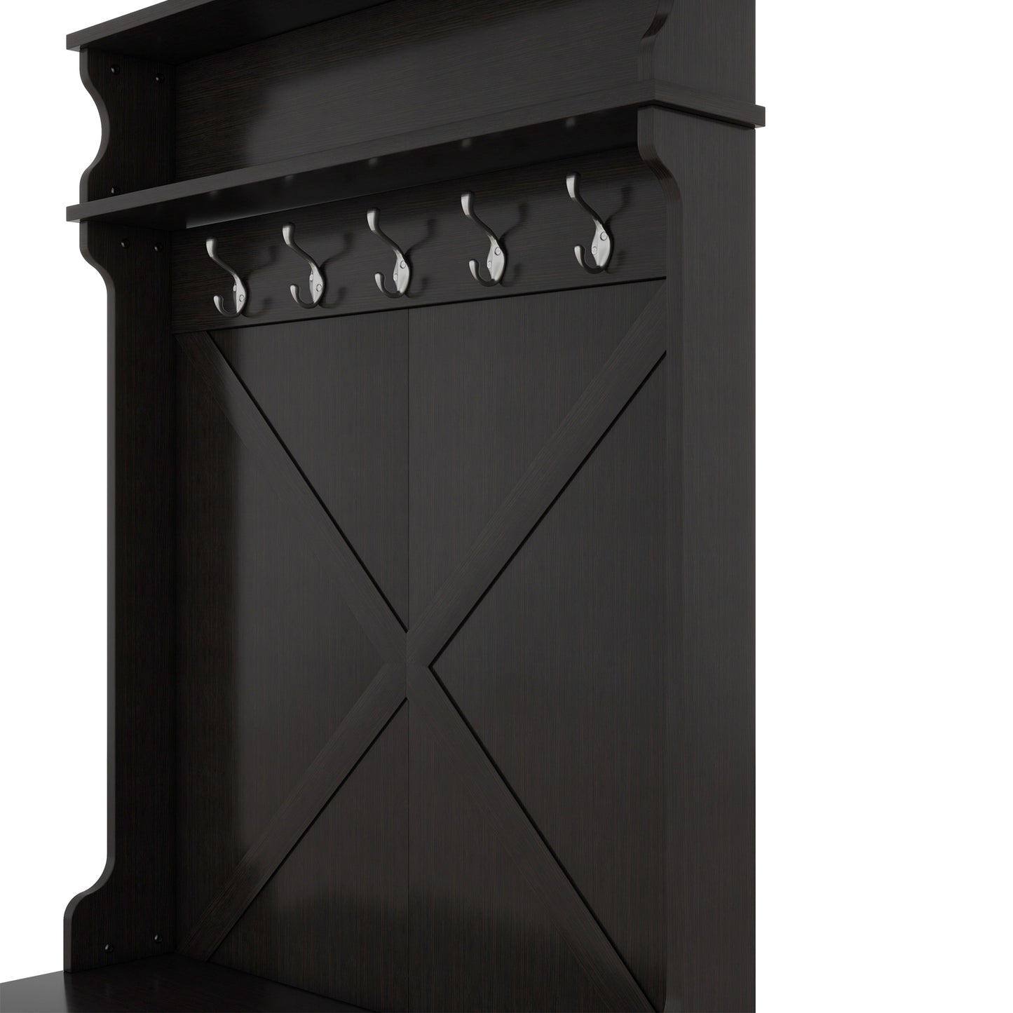 Vimora™ - Black Hall Tree with Storage Bench, Sliding Door & 5 Hooks