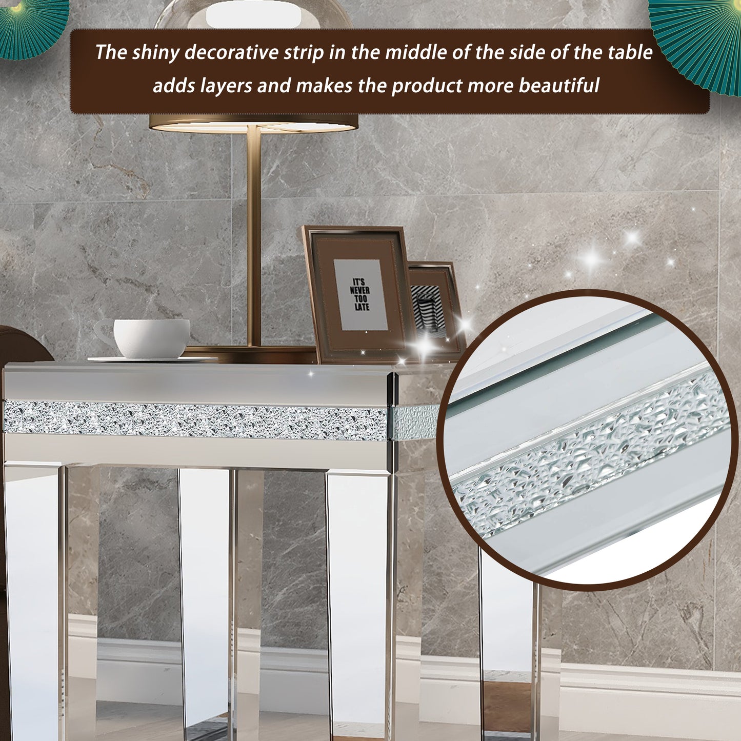 Vimora™ - Modern Glass Mirrored Silver End Table with Adjustable Height Legs