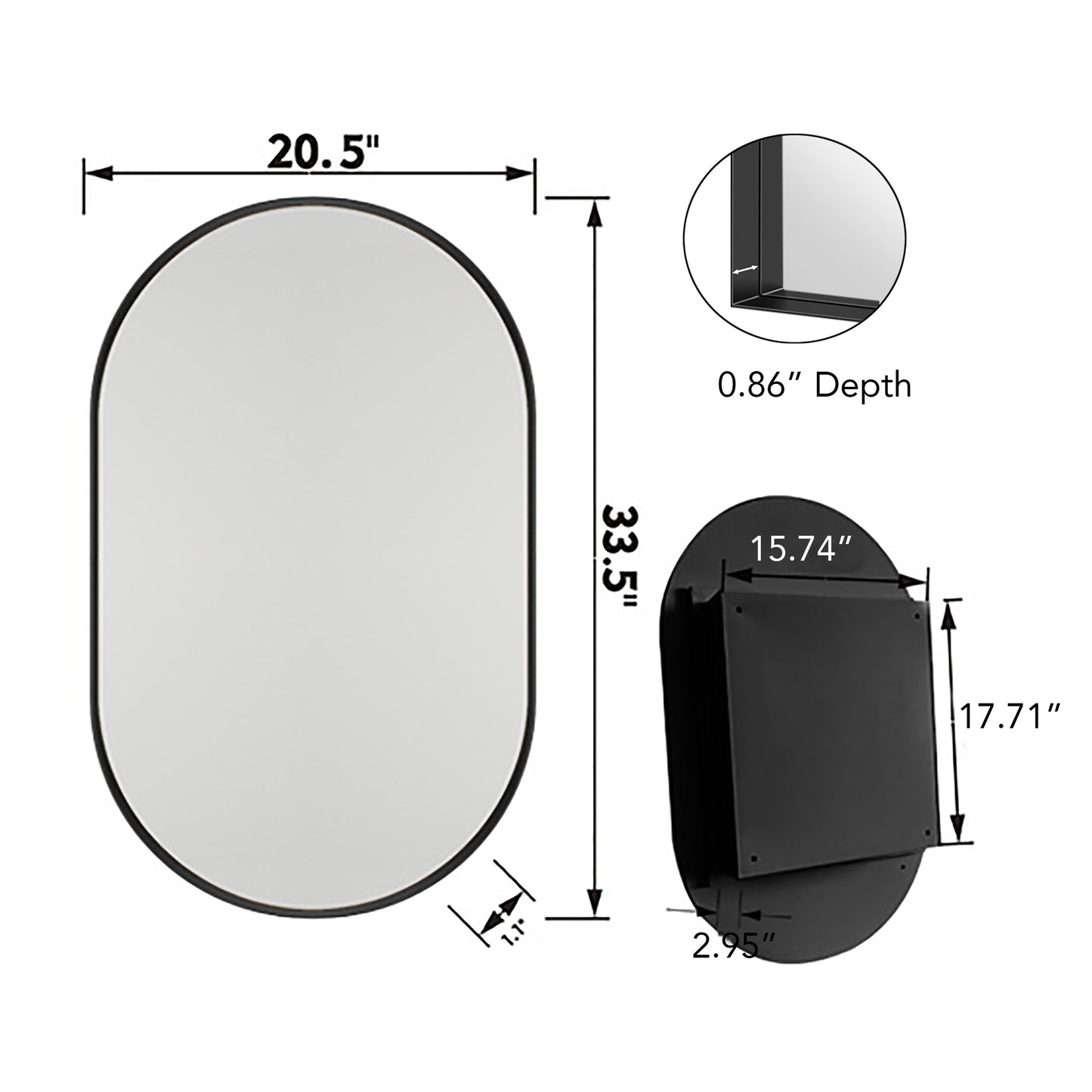 Vimora™ - 20x34 Inch Matte Black Oval Medicine Cabinet with Mirror & Adjustable Shelves