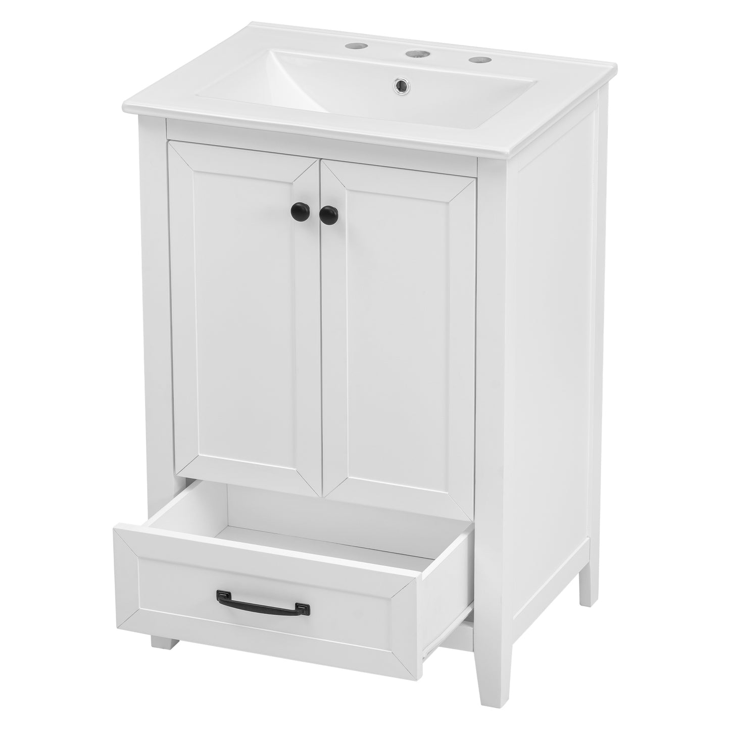 Vimora™ - 24" White Bathroom Vanity with Sink, Solid Wood & MDF, Ample Storage, Modern Design