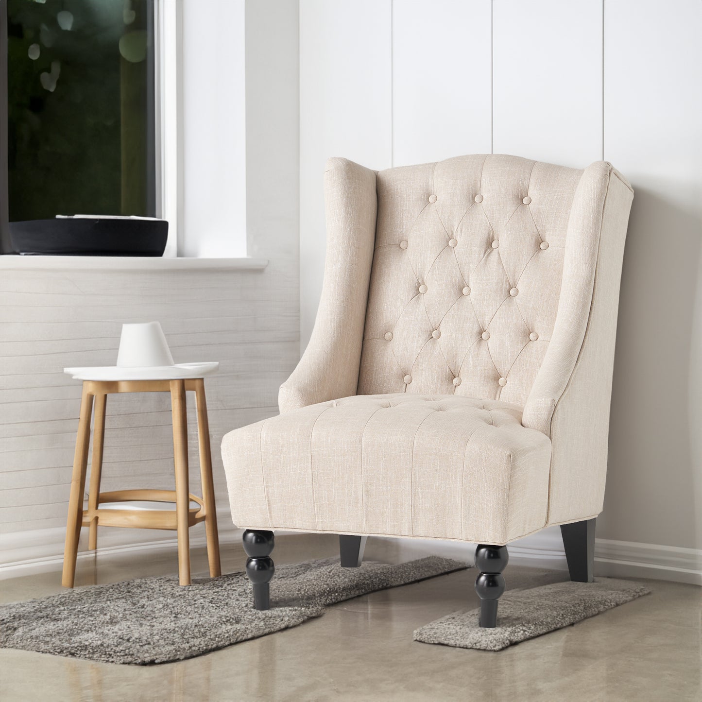 Yvonne™ - Elegant Wingback Club Chair with Button-Tufted Design and Birch Wood Legs