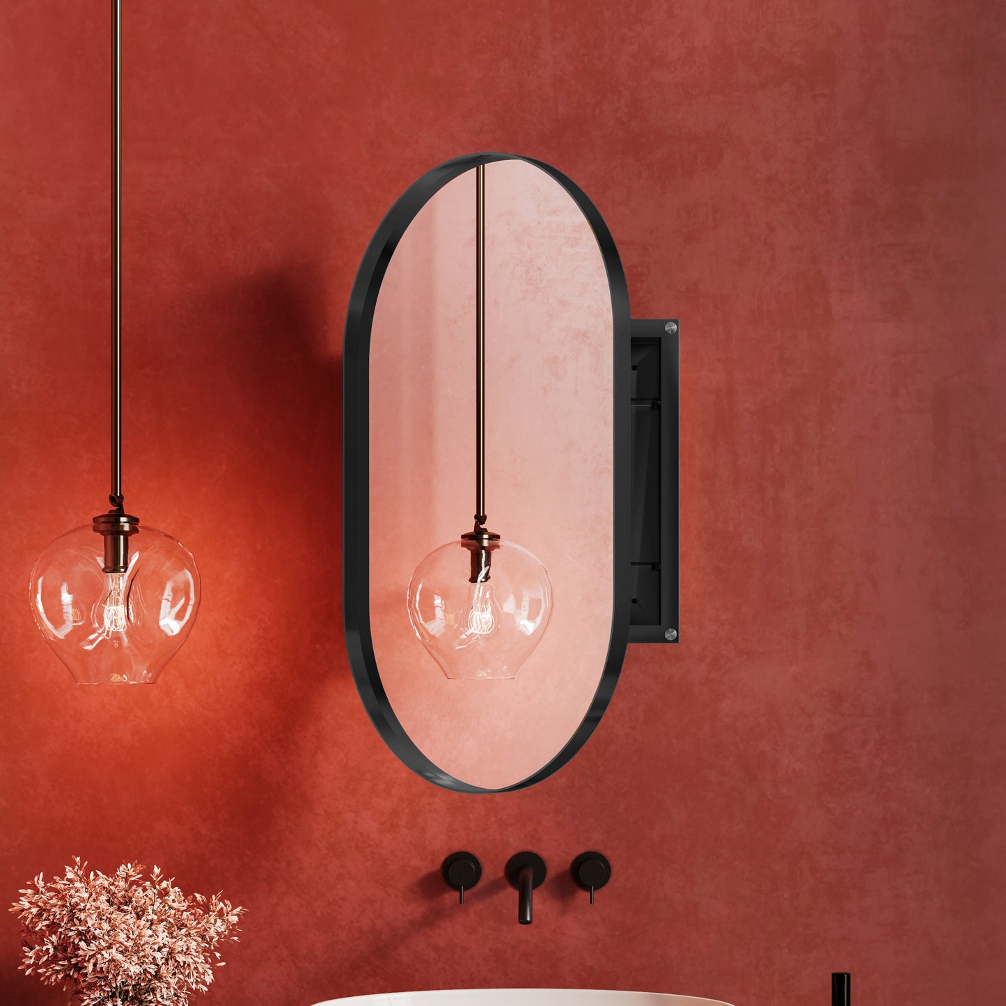 Vimora™ - 20x34 Inch Matte Black Oval Medicine Cabinet with Mirror & Adjustable Shelves