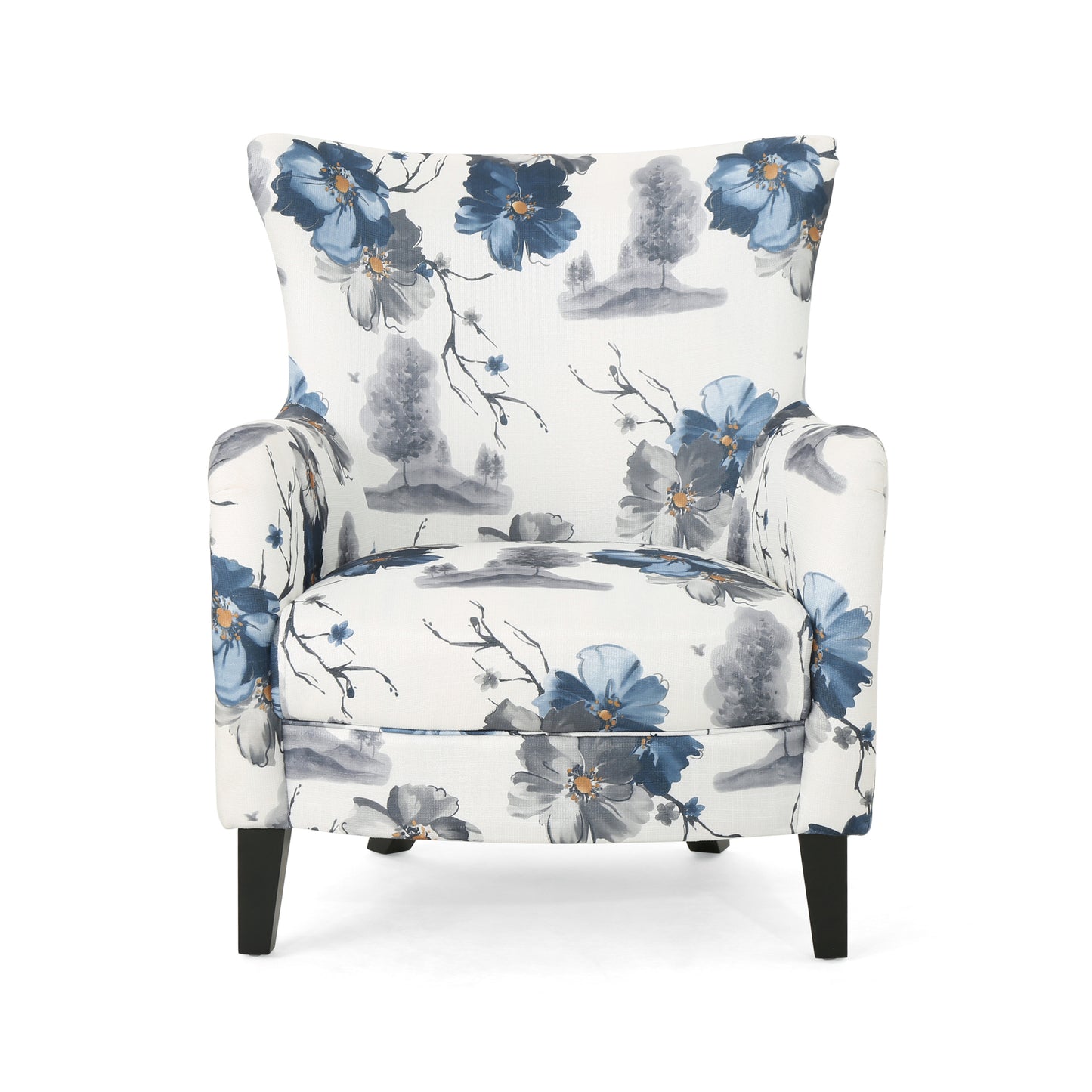 Vimora™ - Modern Retro Printed Fabric Cushioned Club Chair, White and Blue Patterned Armchair