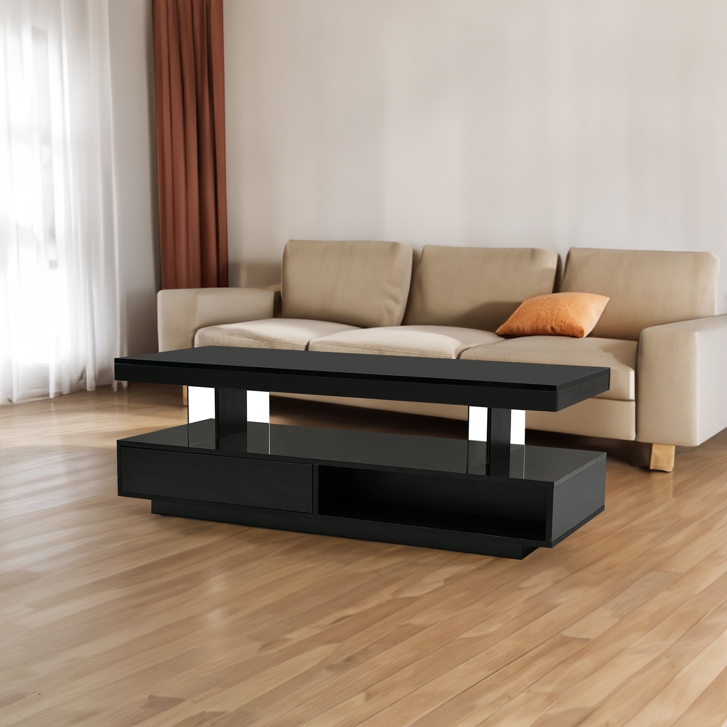 Vimora™ - Modern LED Coffee Table with Storage, 2 Drawers & Display Rack (Black)