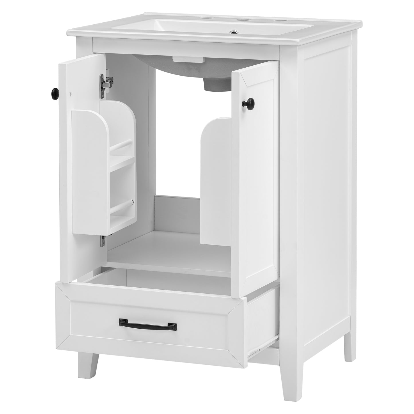 Vimora™ - 24" White Bathroom Vanity with Sink, Solid Wood & MDF, Ample Storage, Modern Design