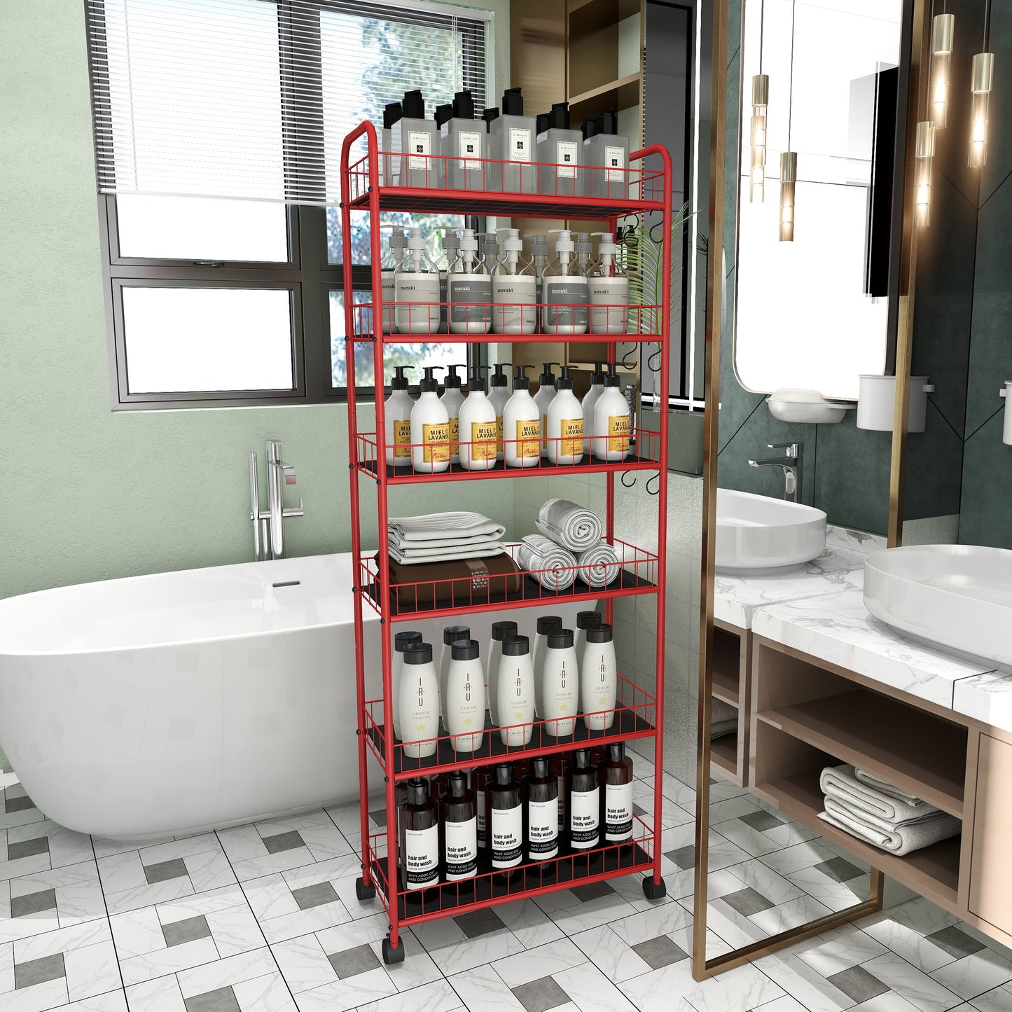 Vimora™ - Red 6-Tier Slim Rolling Storage Cart with Wheels
