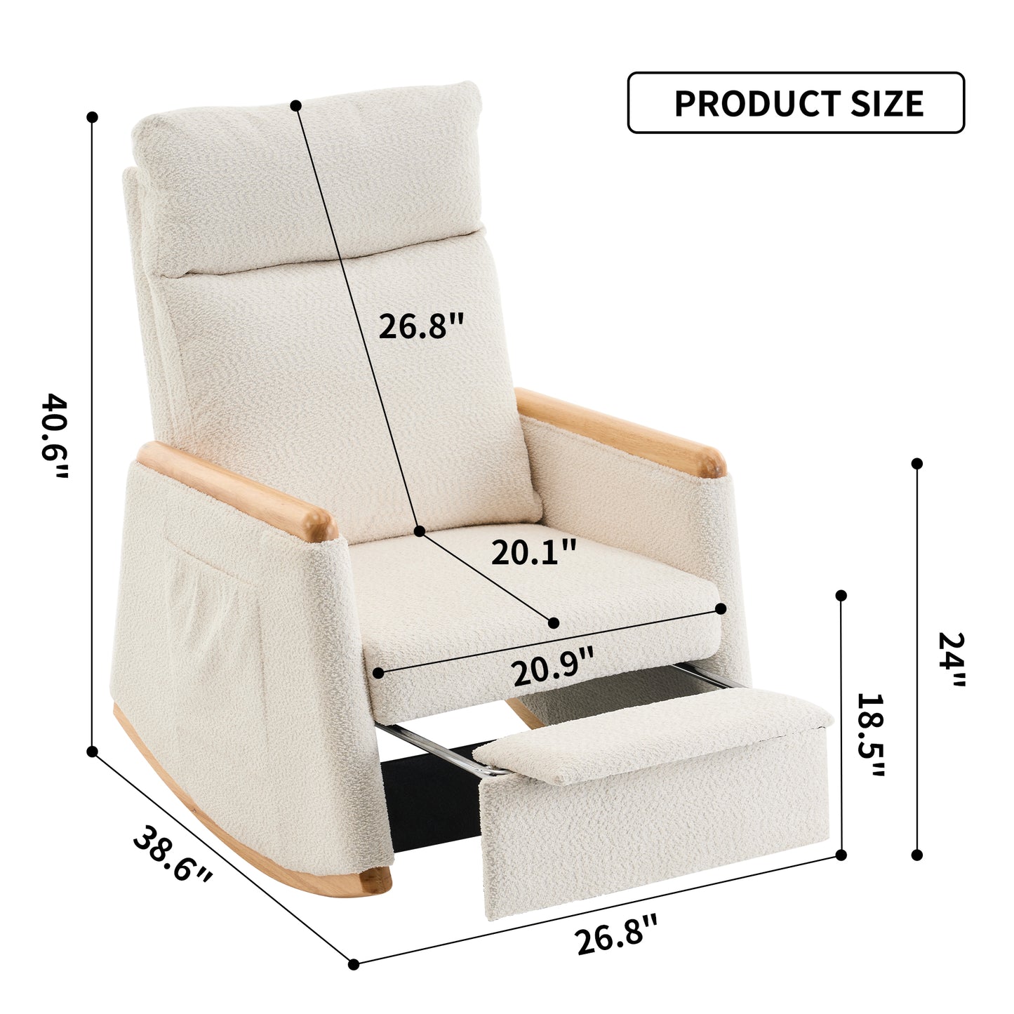 Vimora™ - Accent Rocking Chair with Footrest, High Back, Rubber Wood Legs