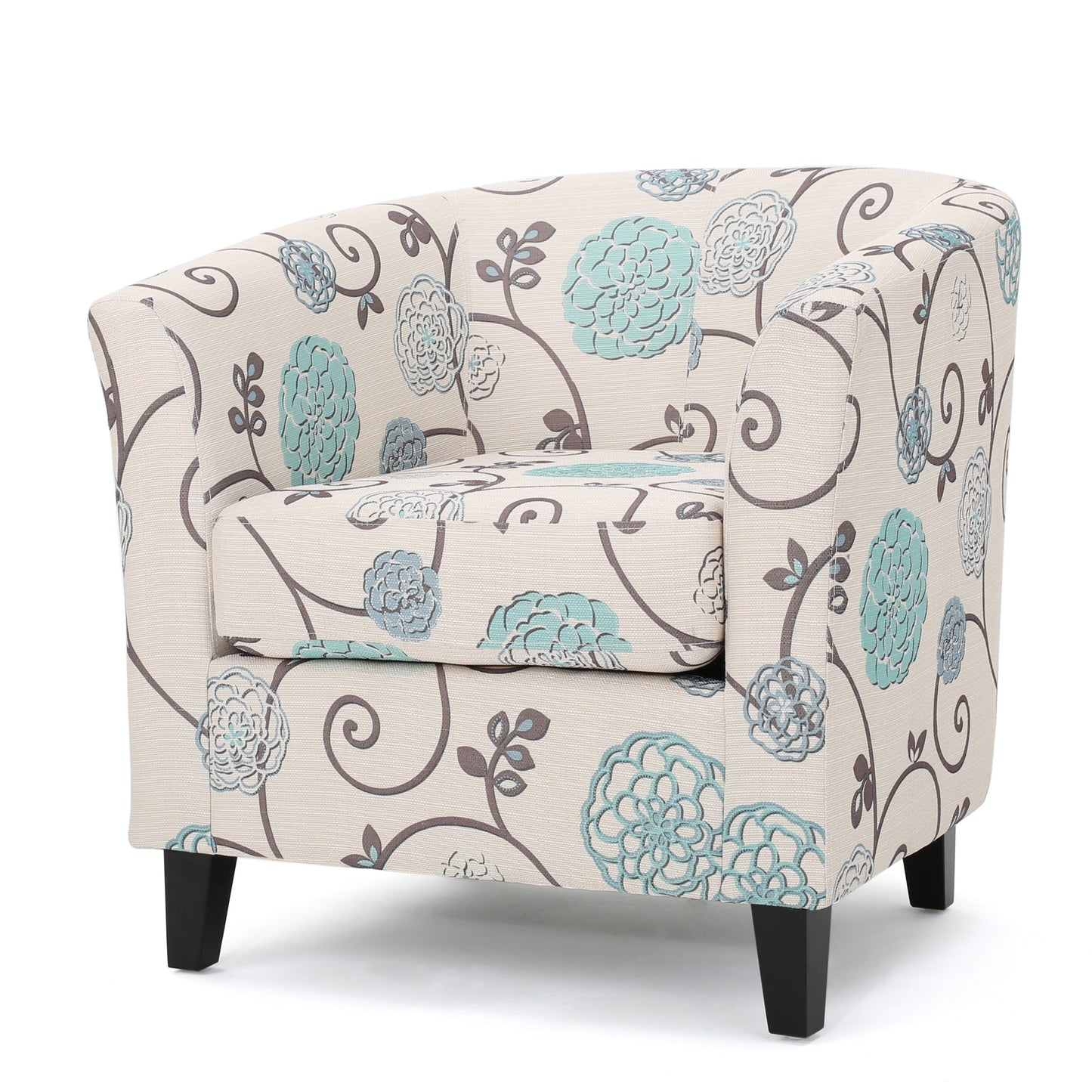 Vimora™ - White and Blue Fabric Club Chair with Birch Wood Legs