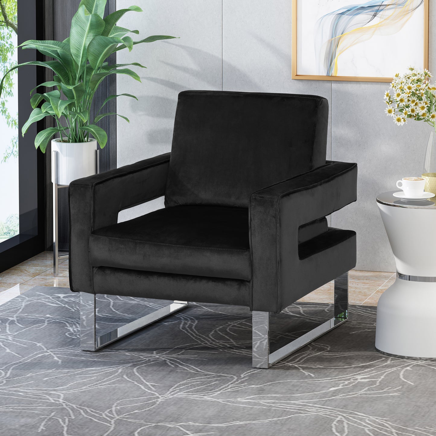 Franklin™ - Modern Velvet Club Chair with Geometric Design and Silver Accents