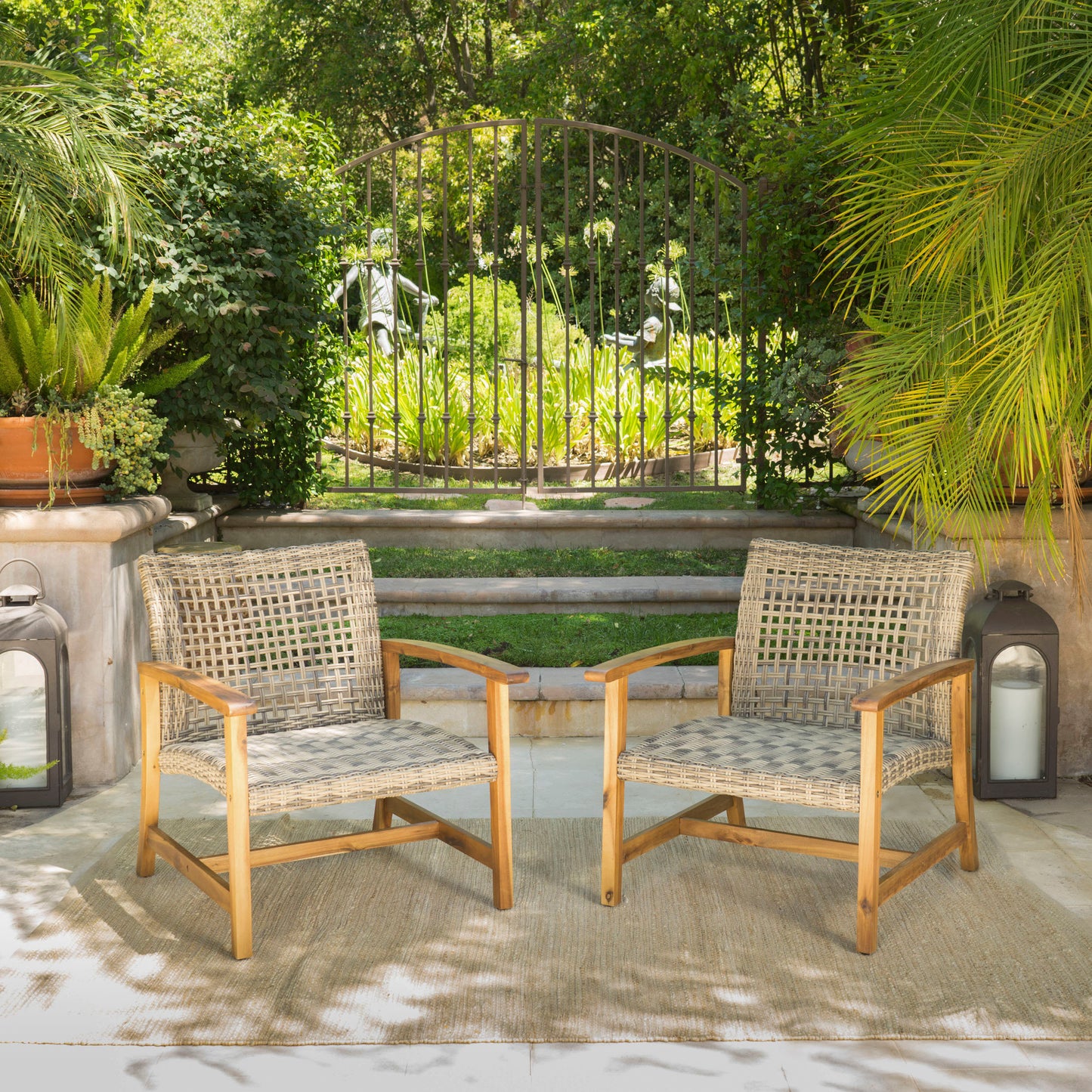 Hampton™ - Stylish Natural Grey Wooden & Wicker Outdoor Club Chairs Set of 2