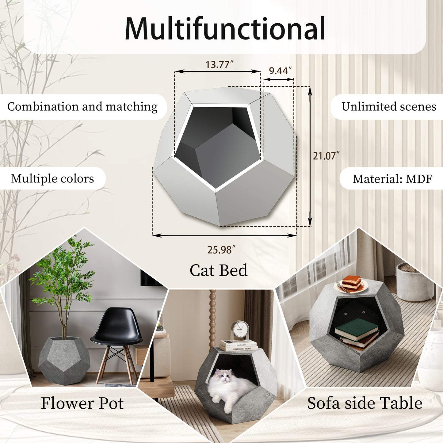 Lina™ Modern Cat Litter Box Furniture – Stylish Side Table & Multi-Use Pet House (Cement Gray)