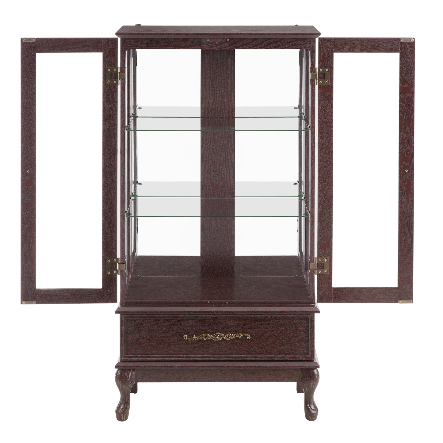 Vimora™ - Elegant Dark Cherry Curio Cabinet with Adjustable Glass Shelves and Illuminated Display