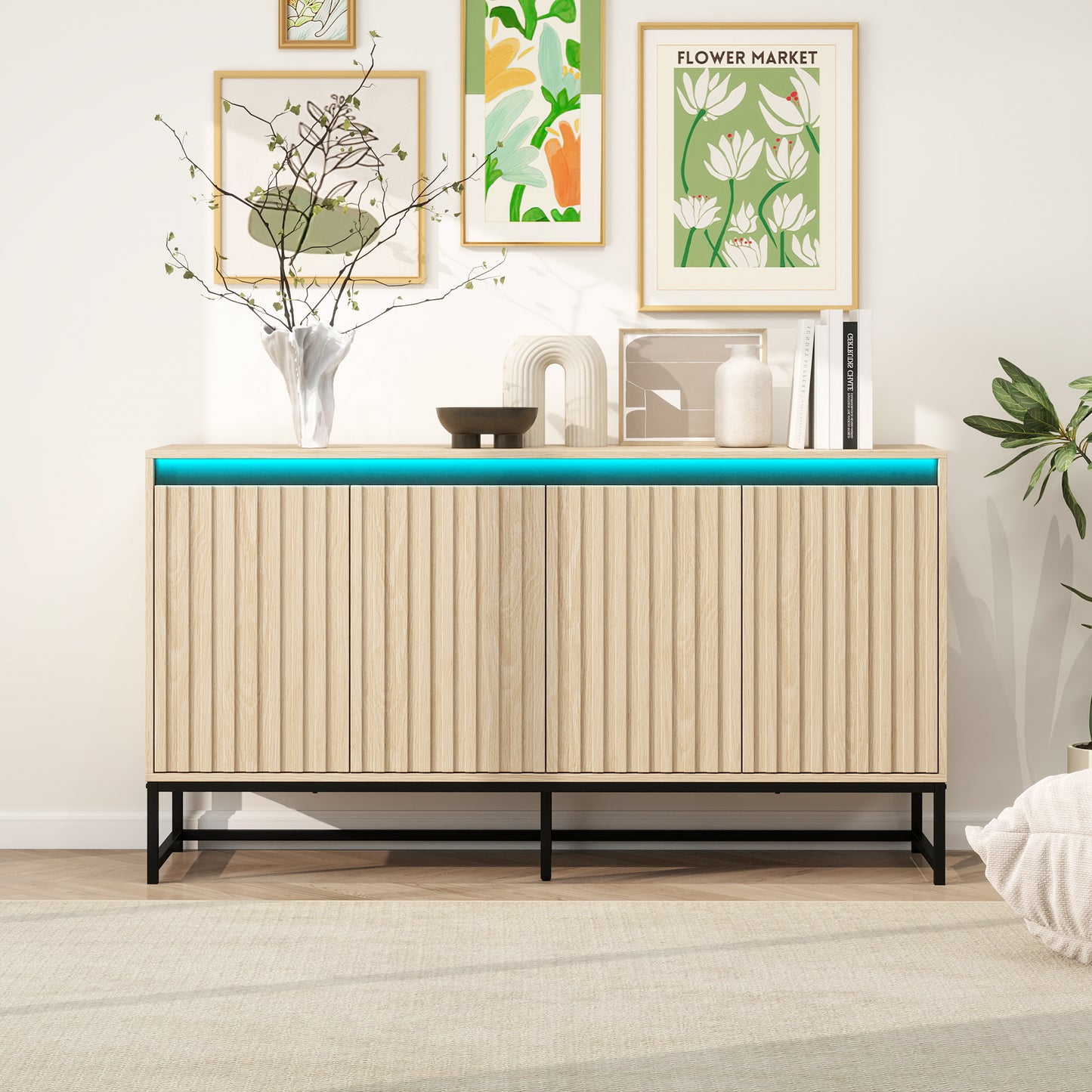 Vimora™ - Modern 4-Door LED Sideboard with Adjustable Shelves