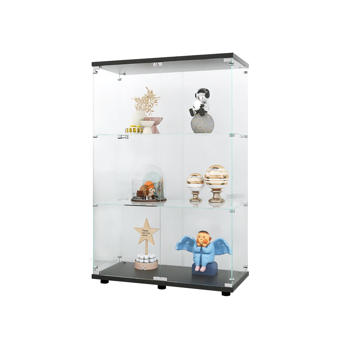 Vimora™ - Stylish Black Two-Door Glass Display Cabinet with 3 Shelves