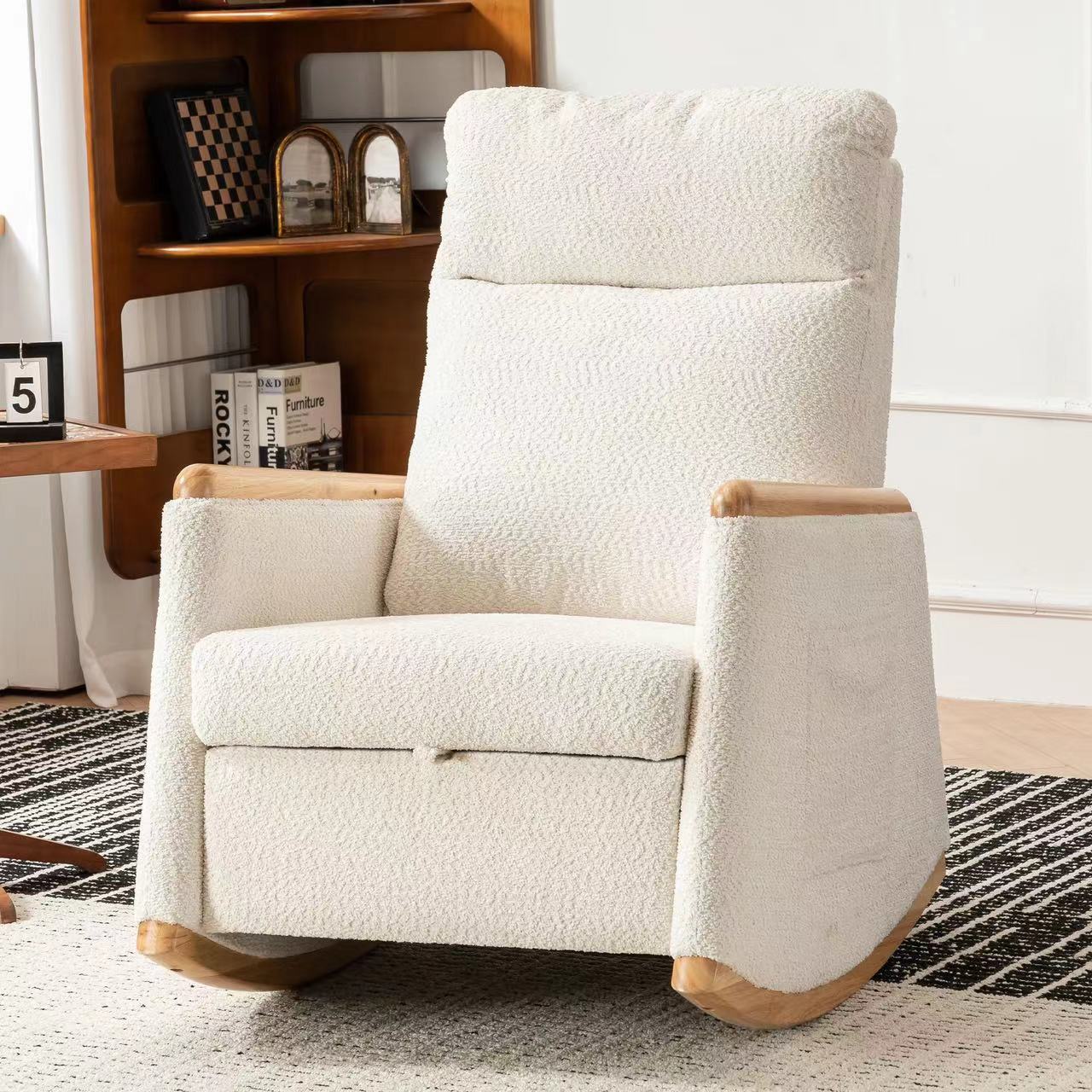 Vimora™ - Accent Rocking Chair with Footrest, High Back, Rubber Wood Legs