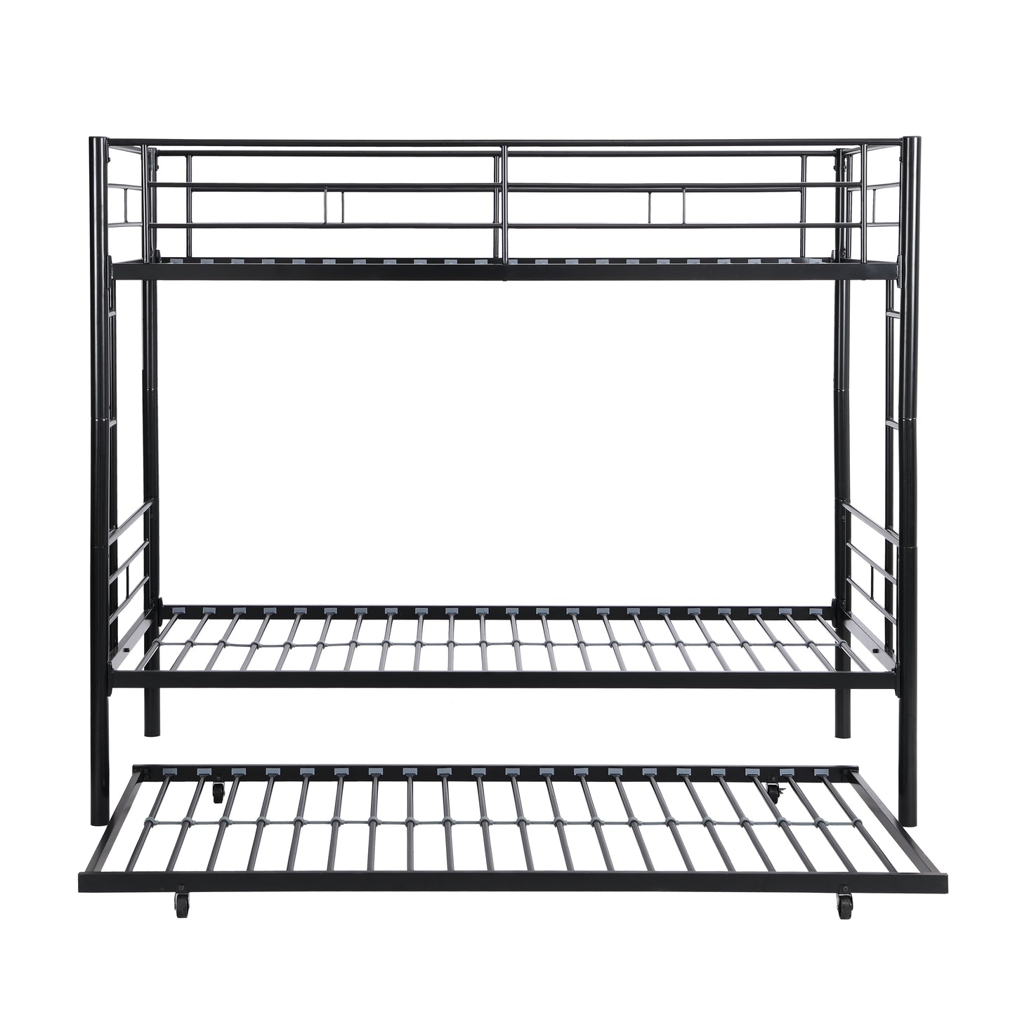 Vimora™ - Black Metal Bunk Bed with Trundle, Space-Saving & Sturdy Twin Frame
