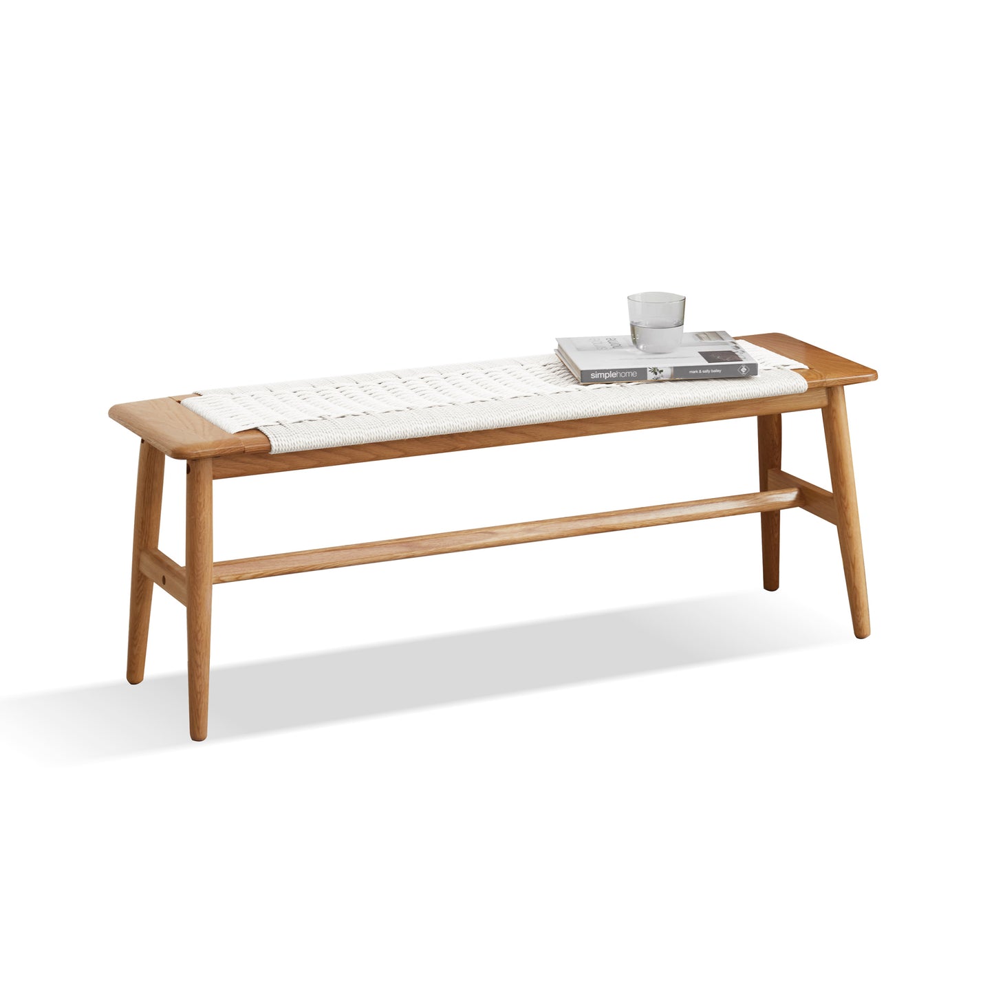 Vimora™ - Natural Oak Wood Versatile Dining Bench with Woven Cane Seat