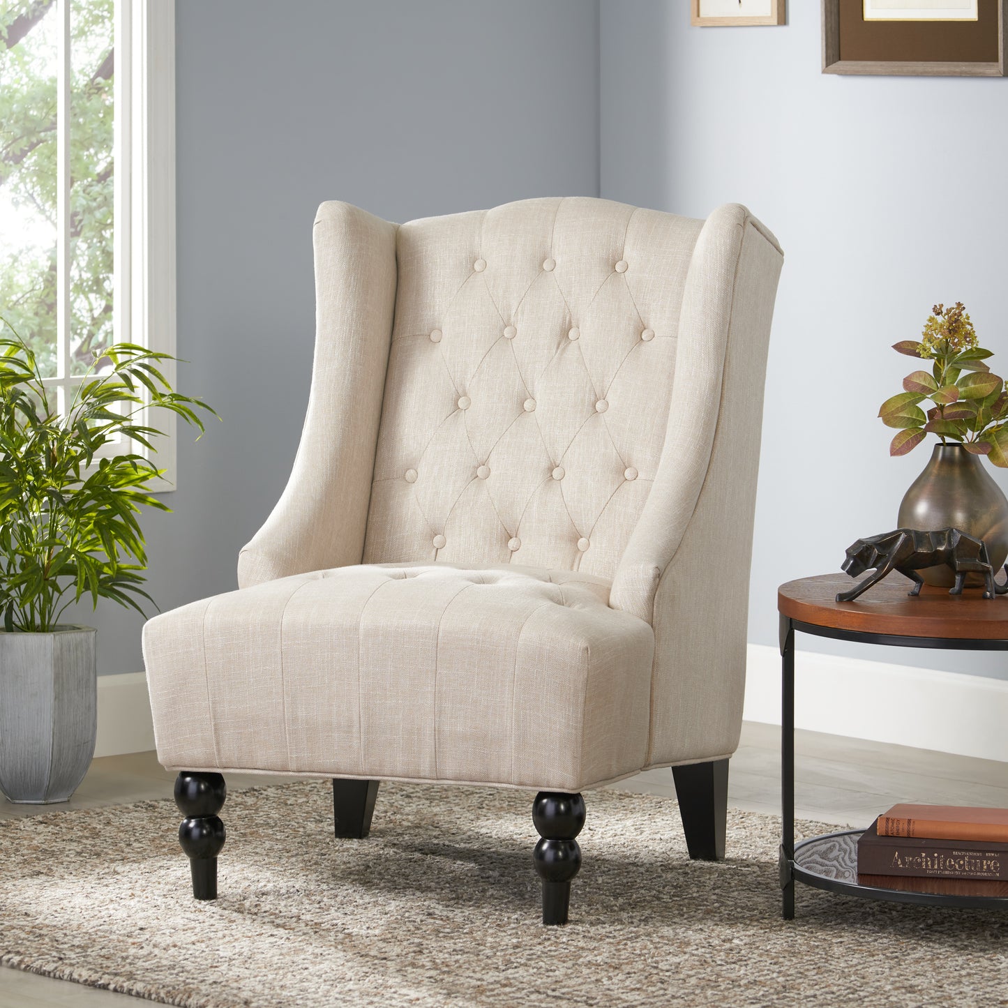 Yvonne™ - Elegant Wingback Club Chair with Button-Tufted Design and Birch Wood Legs