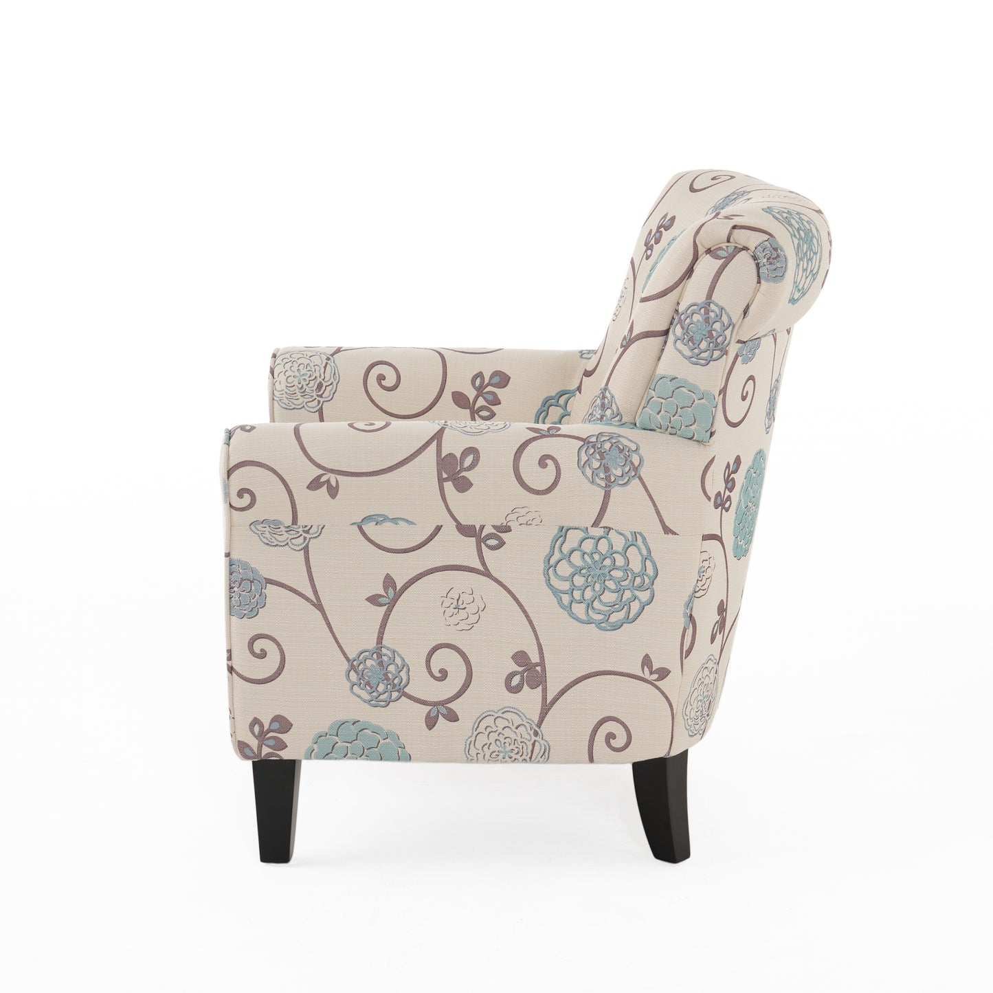 Vimora™ - Jasmine Club Chair in Blue Floral Fabric with Chic Rolled Armrests