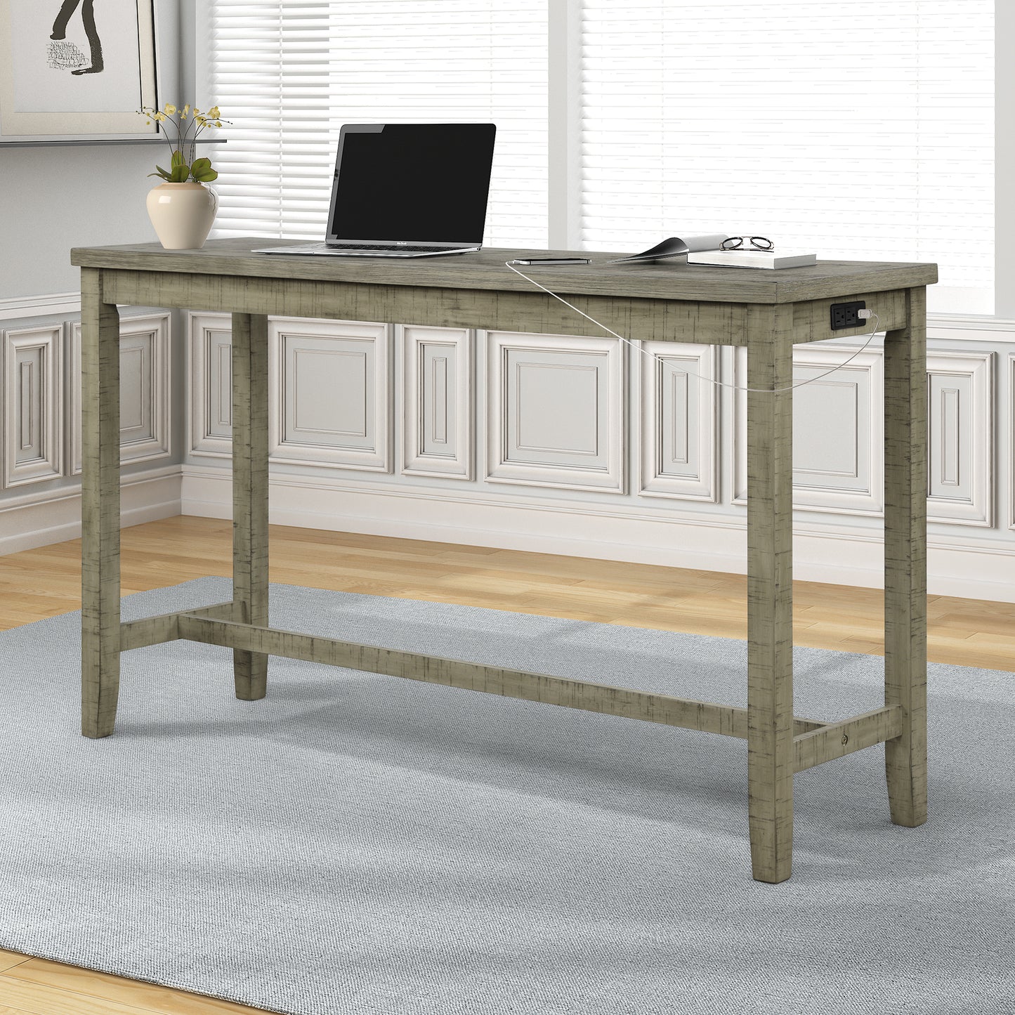 Vimora™ - Rustic 4-Piece Counter Height Dining Set with Padded Stools and Charging Socket