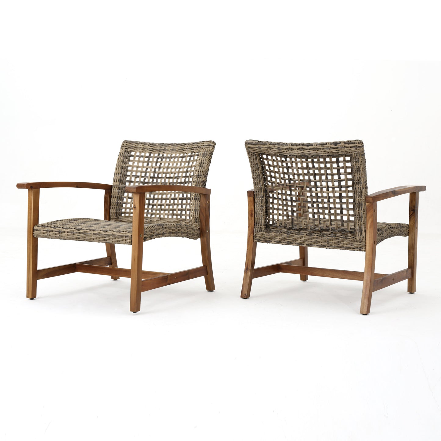 Hampton™ - Stylish Natural Grey Wooden & Wicker Outdoor Club Chairs Set of 2