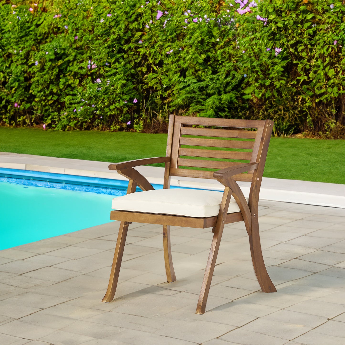 Vimora™ - Teak Acacia Wood Dining Chairs with Water-Resistant Cushions (Set of 2)