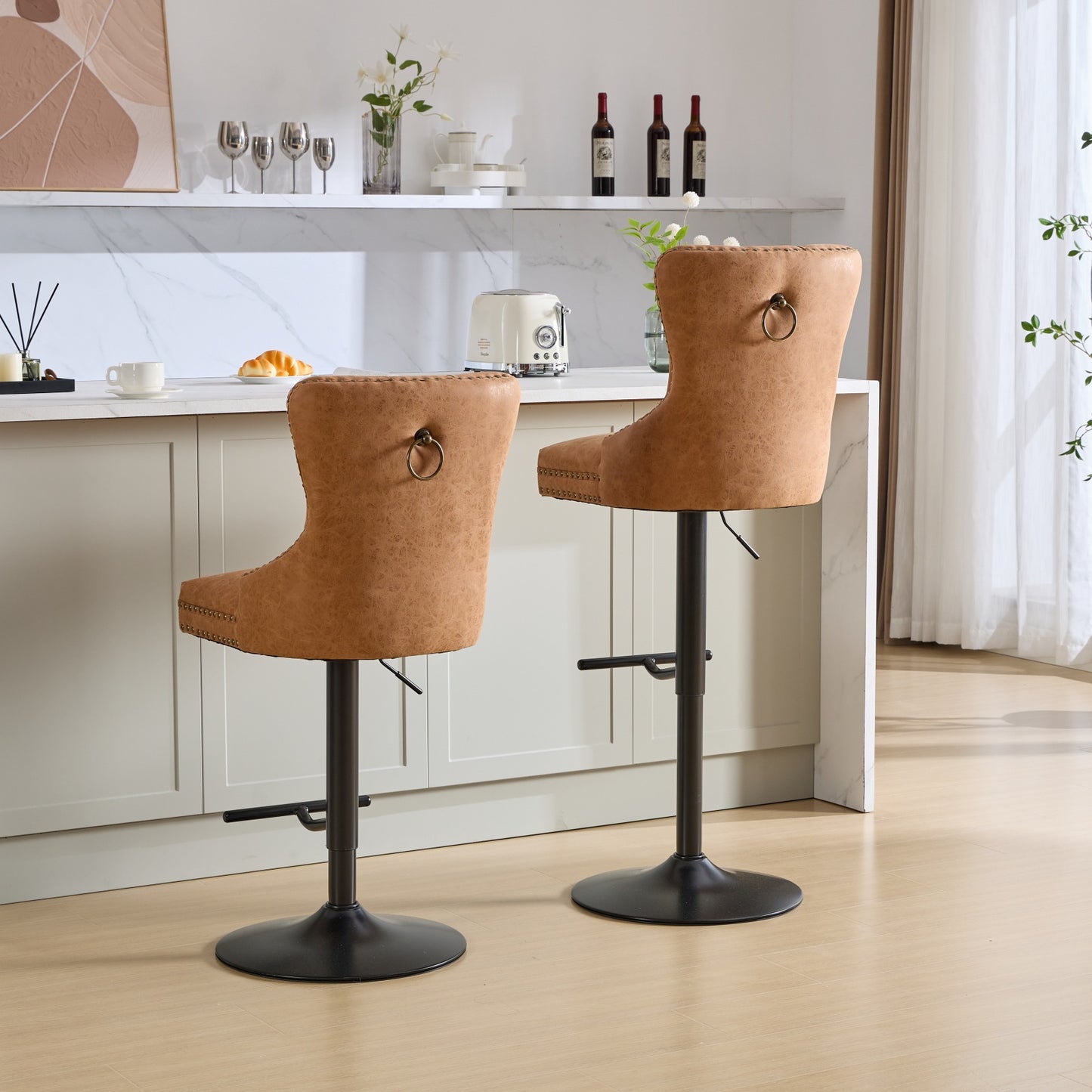 Vimora™ - Adjustable Vintage PU Swivel Bar Stools Set of 2 (Orange)