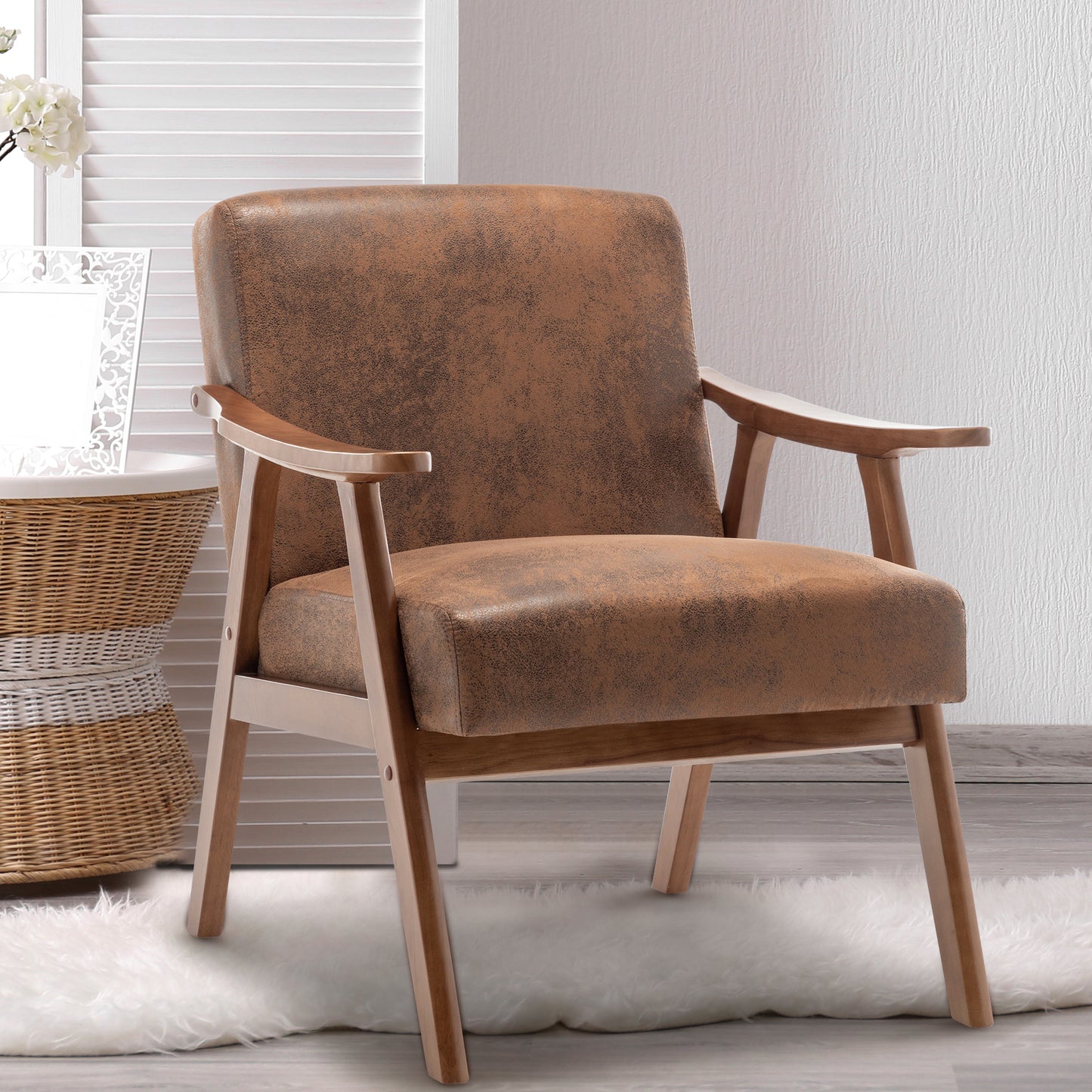 Vimora™ - Mid-Century Modern Accent Chair with Solid Wood Frame and Extra-Thick Backrest