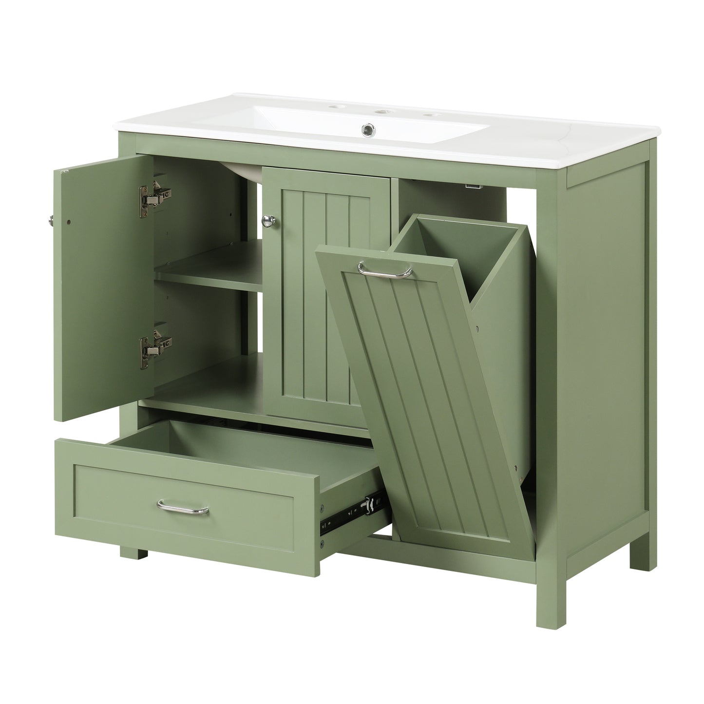 Vimora™ - 36-Inch Green Bathroom Vanity with Sink, Solid Wood & MDF, Modern Design, Ample Storage