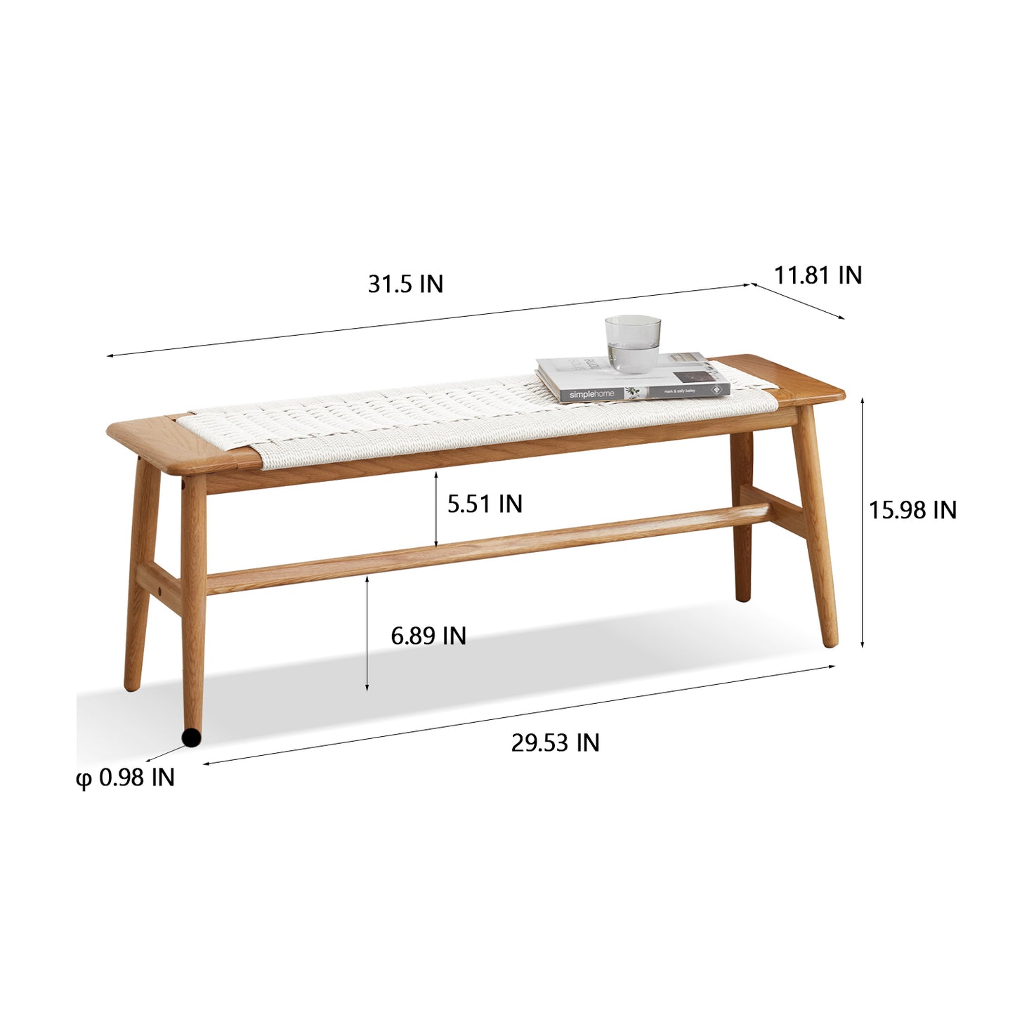 Vimora™ - Natural Oak Wood Versatile Dining Bench with Woven Cane Seat