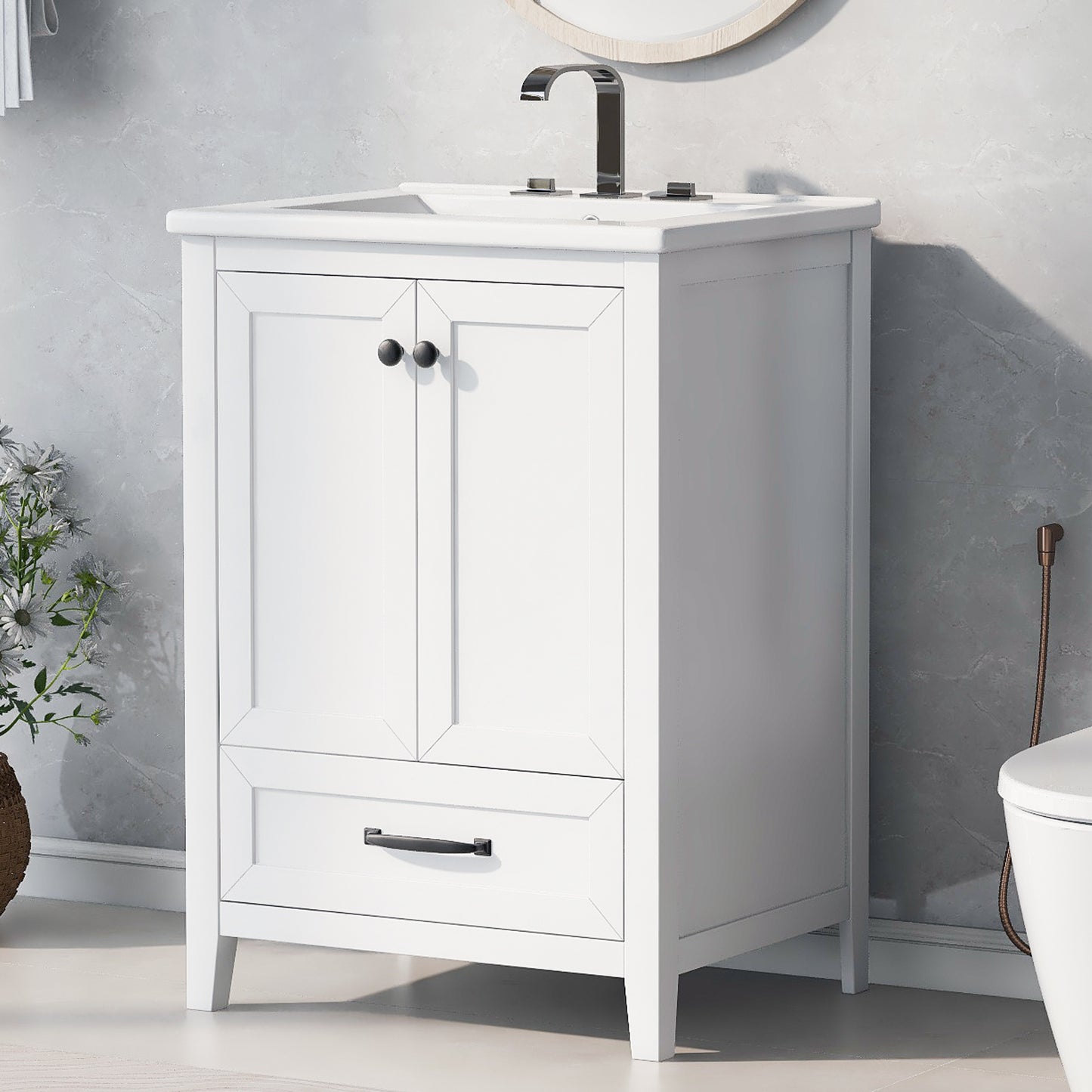 Vimora™ - 24" White Bathroom Vanity with Sink, Solid Wood & MDF, Ample Storage, Modern Design