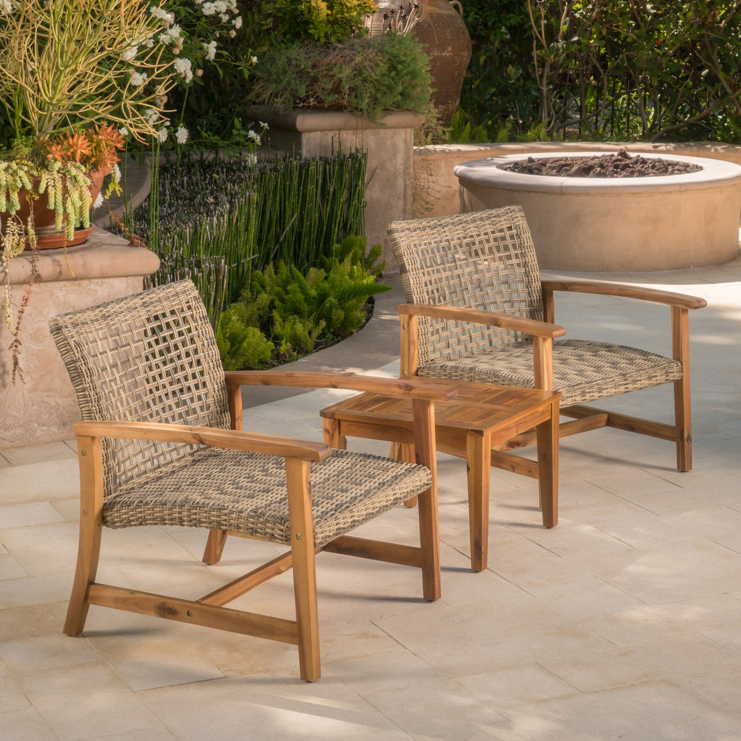 Hampton™ - Stylish Natural Grey Wooden & Wicker Outdoor Club Chairs Set of 2
