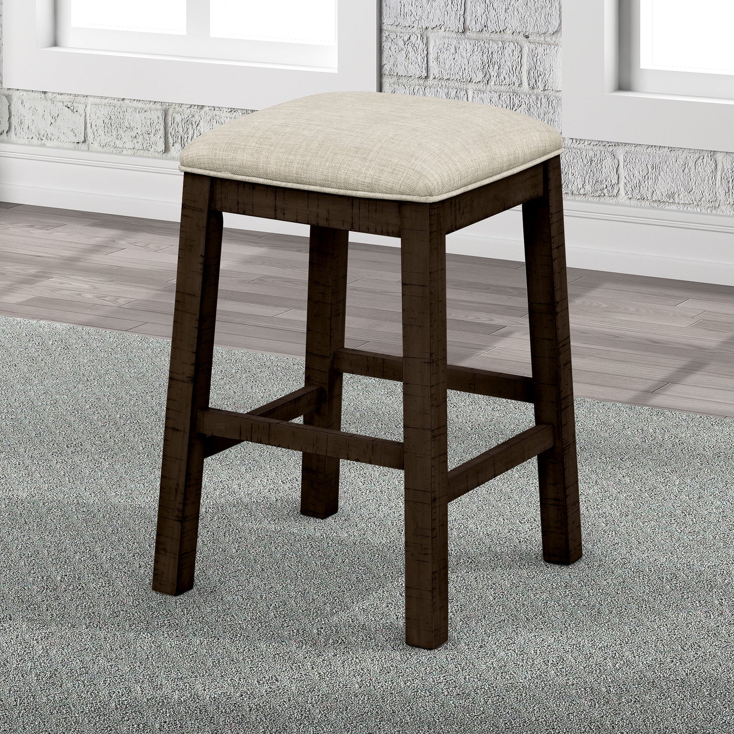 Vimora™ - Rustic Brown Counter Height Dining Set with Padded Stools and Built-in Charging