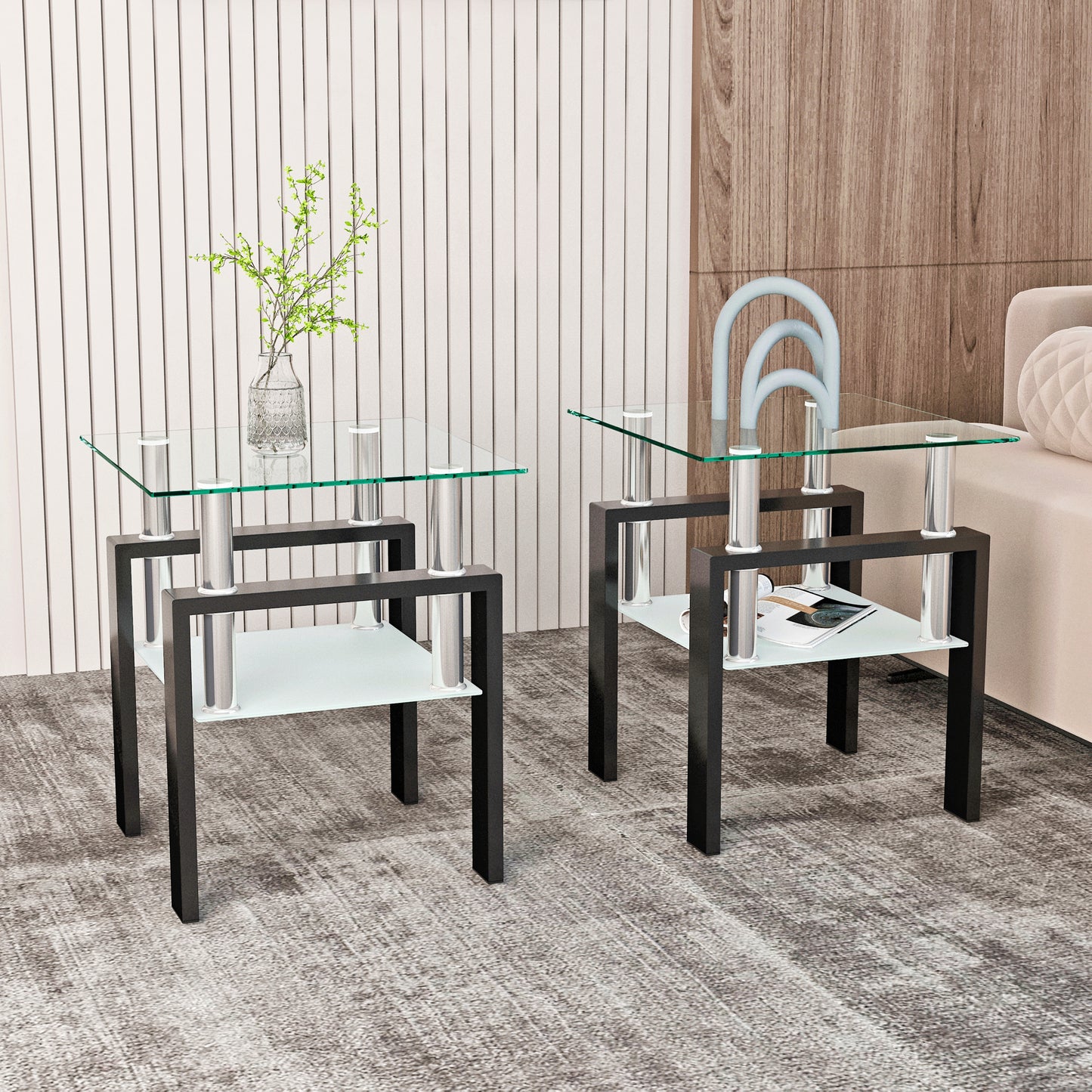 Vimora™ - Modern Tempered Glass Square Coffee Table (Set of 2)