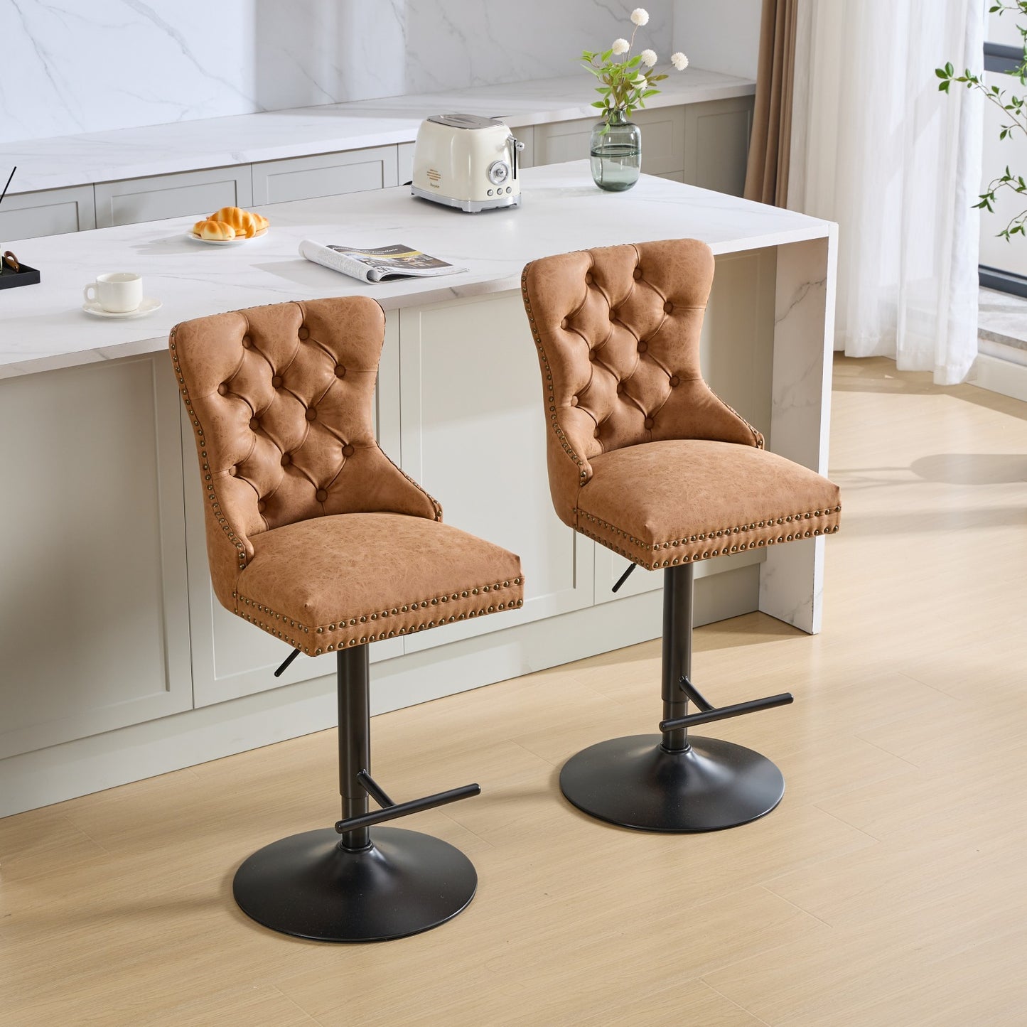 Vimora™ - Adjustable Vintage PU Swivel Bar Stools Set of 2 (Orange)