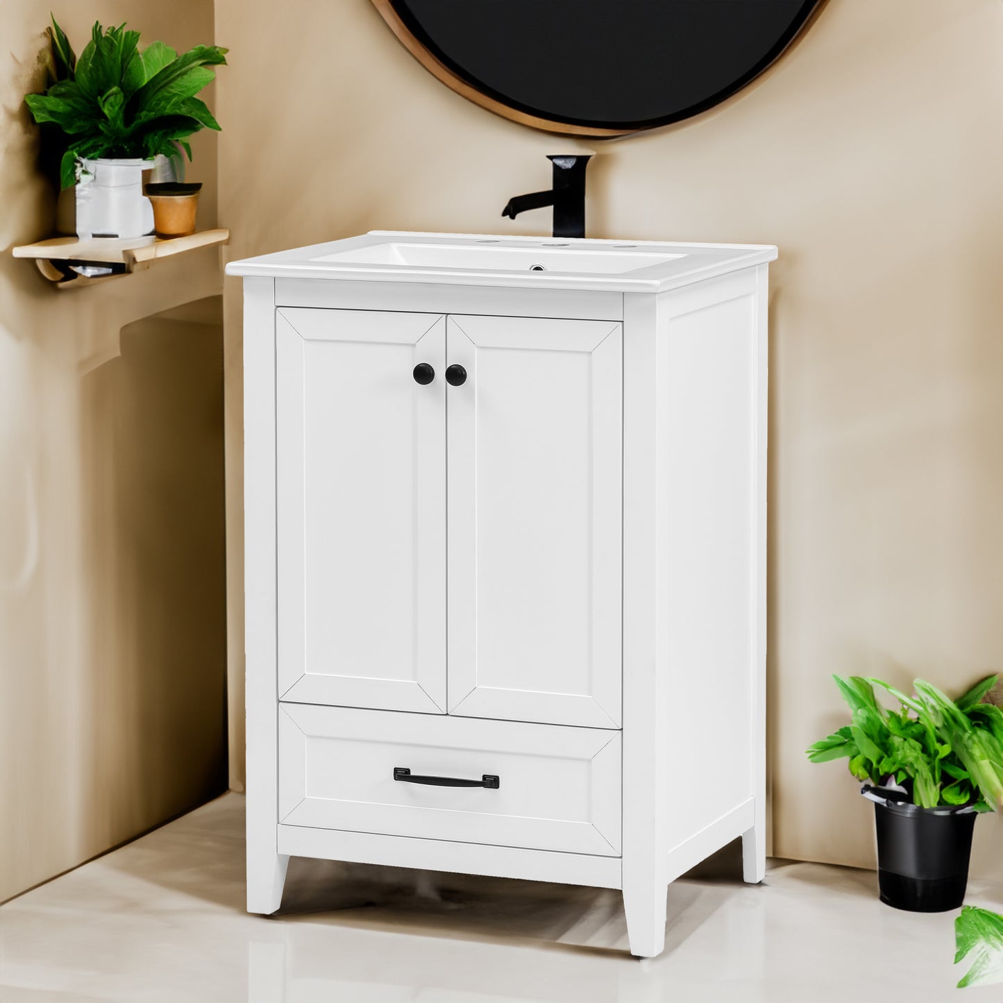 Vimora™ - 24" White Bathroom Vanity with Sink, Solid Wood & MDF, Ample Storage, Modern Design
