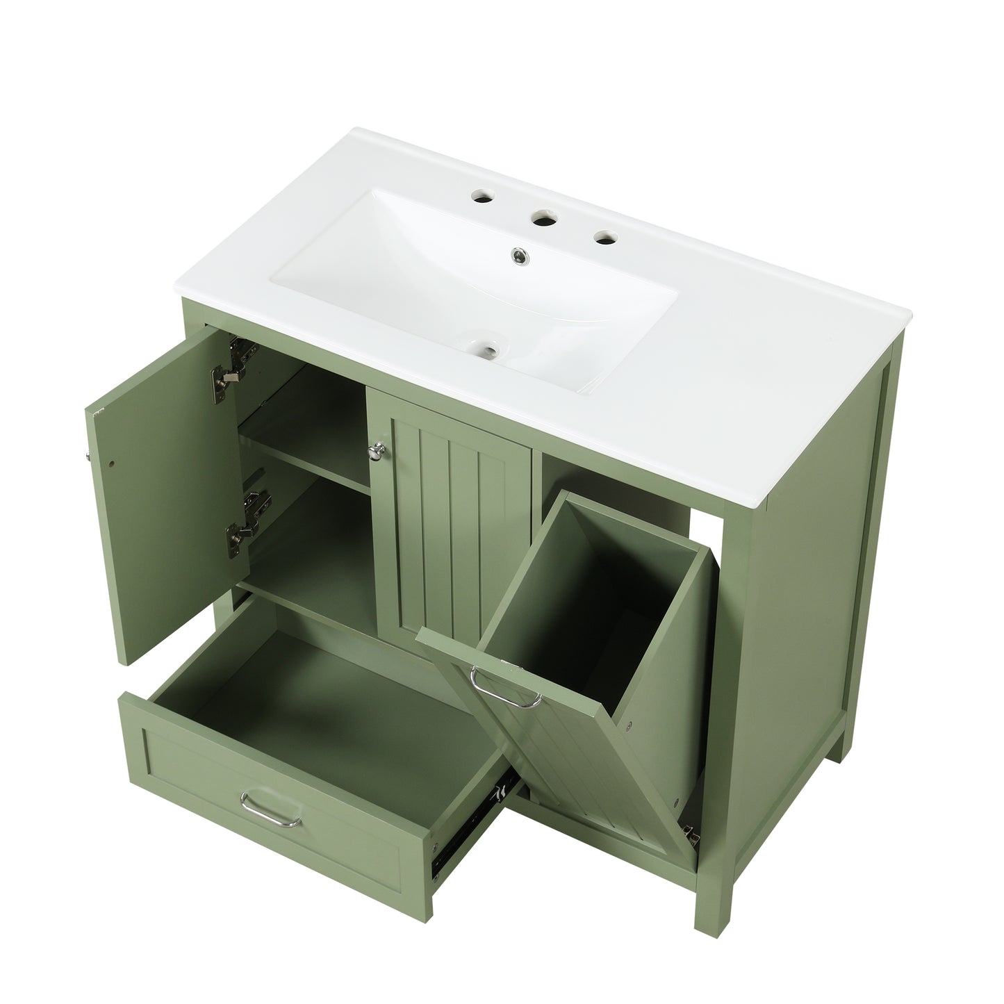 Vimora™ - 36-Inch Green Bathroom Vanity with Sink, Solid Wood & MDF, Modern Design, Ample Storage