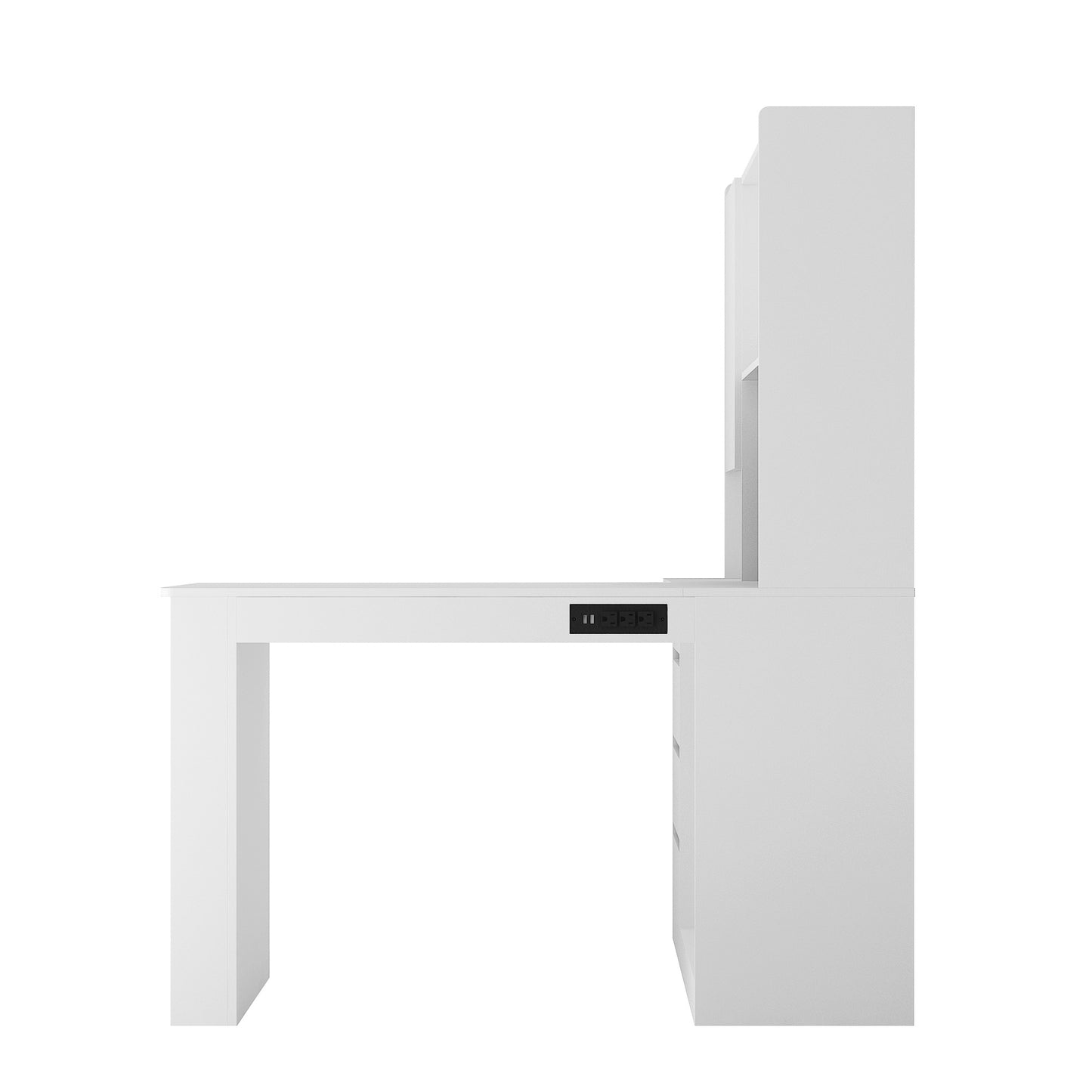 Vimora™ - L-Shaped Office Desk with Charger, Bookshelf, LED Lights & Storage Space