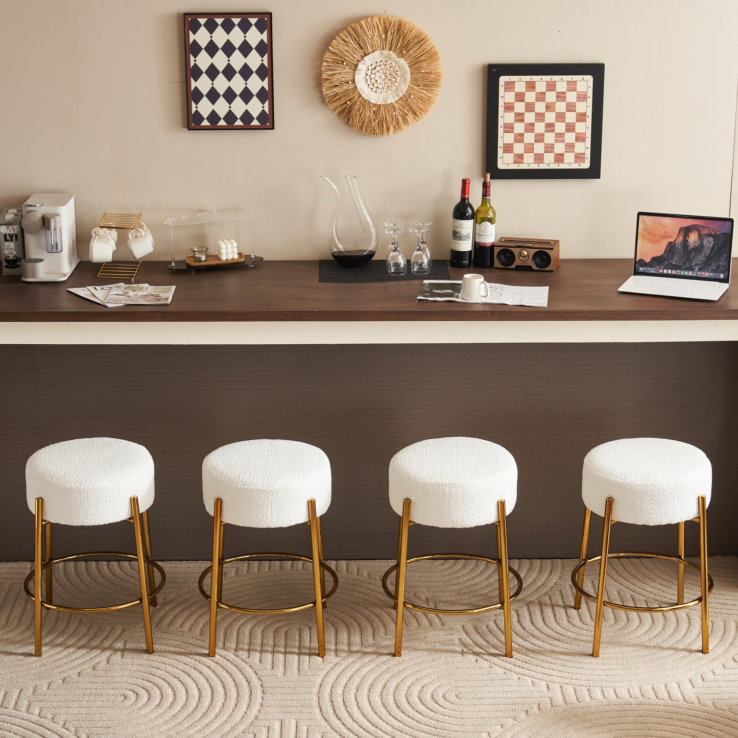 Vimora™ - 24" Modern Circular Bar Stools with Cushioned Seats and Support Legs (Set of 2)