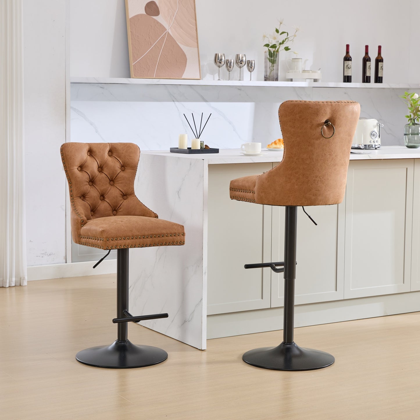 Vimora™ - Adjustable Vintage PU Swivel Bar Stools Set of 2 (Orange)