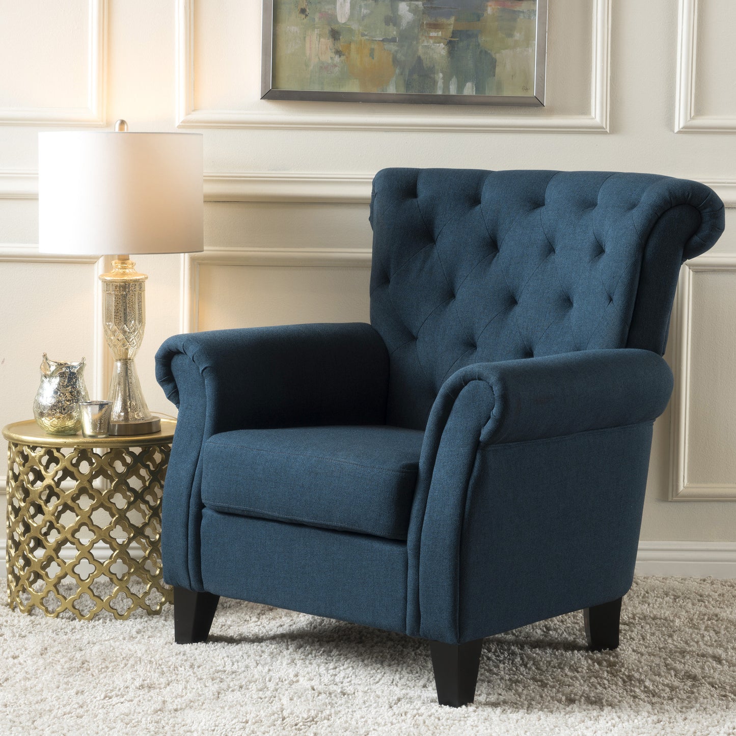Vimora™ - Springfield Tufted Navy Blue Fabric Club Chair with Nailhead Trim and Cushion