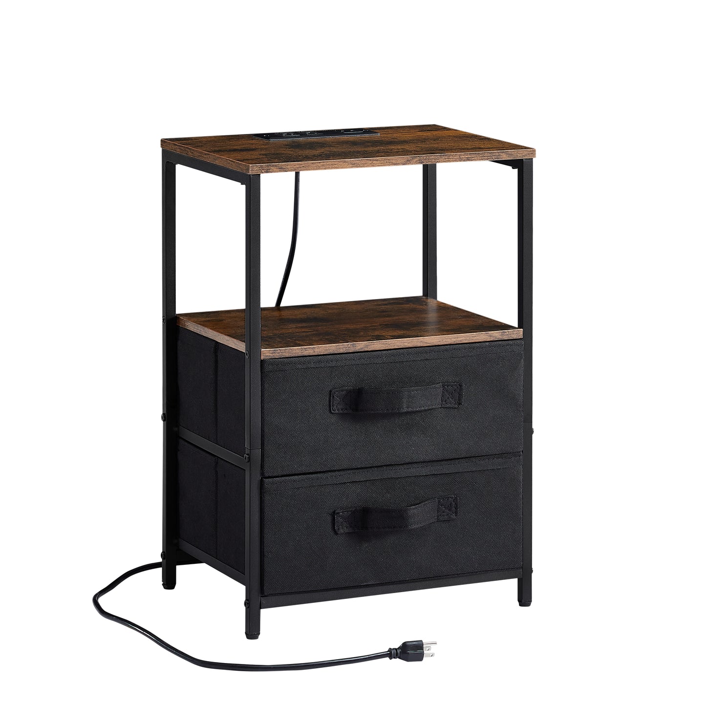 Ella™️ - Compact Nightstand with Charging Station, USB Port, 2 Drawers & Open Shelf