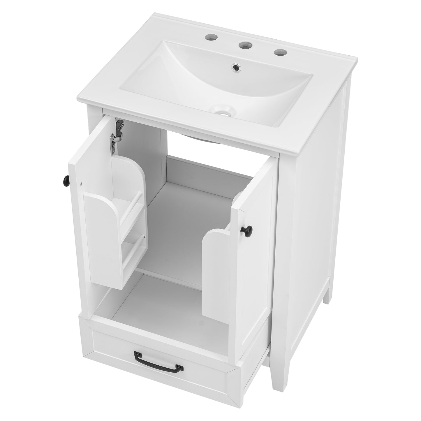 Vimora™ - 24" White Bathroom Vanity with Sink, Solid Wood & MDF, Ample Storage, Modern Design