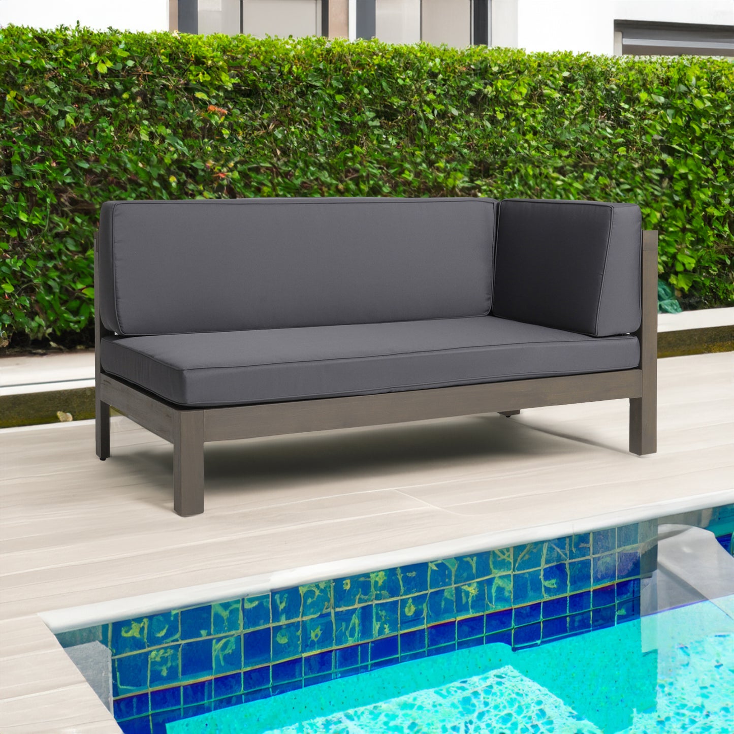 Vimora™ - Right Corner Bench in Dark Grey with Water-Resistant Cushions