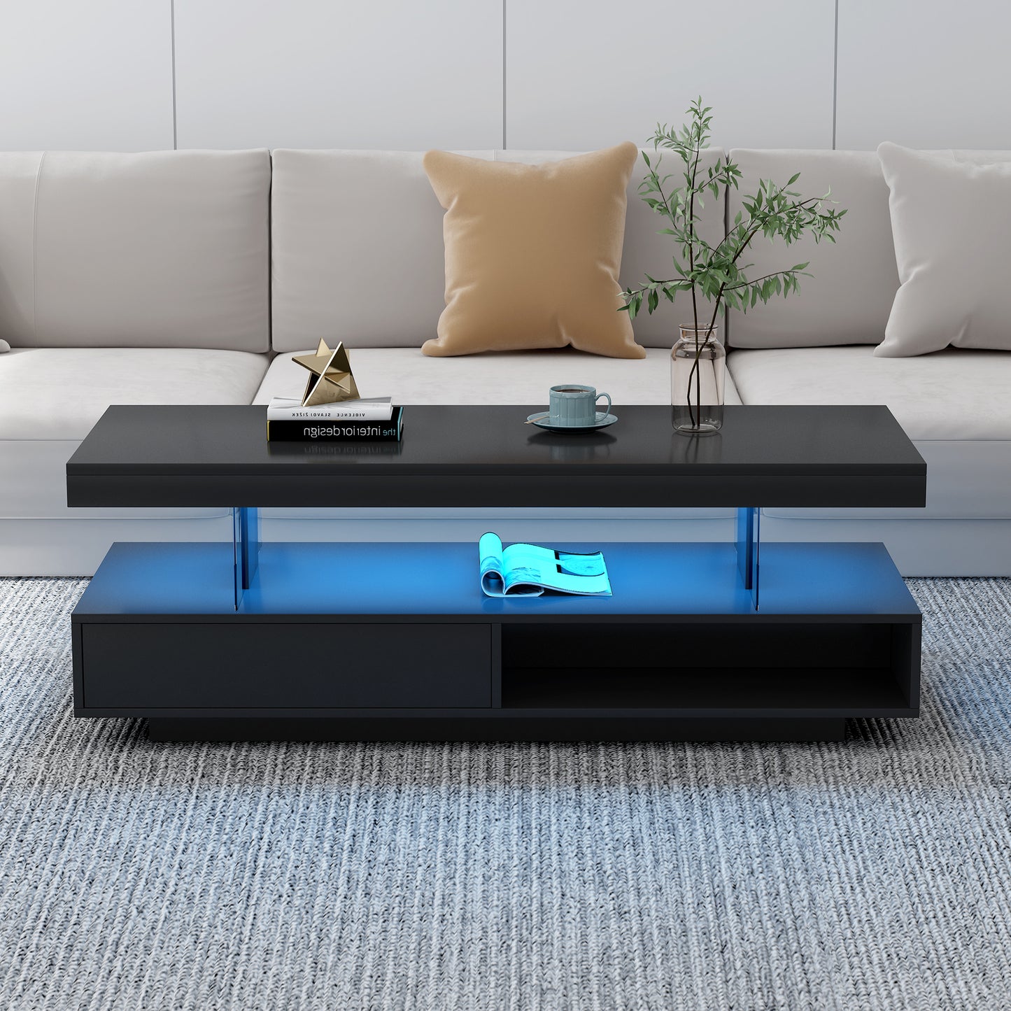 Vimora™ - Modern LED Coffee Table with Storage, 2 Drawers & Display Rack (Black)