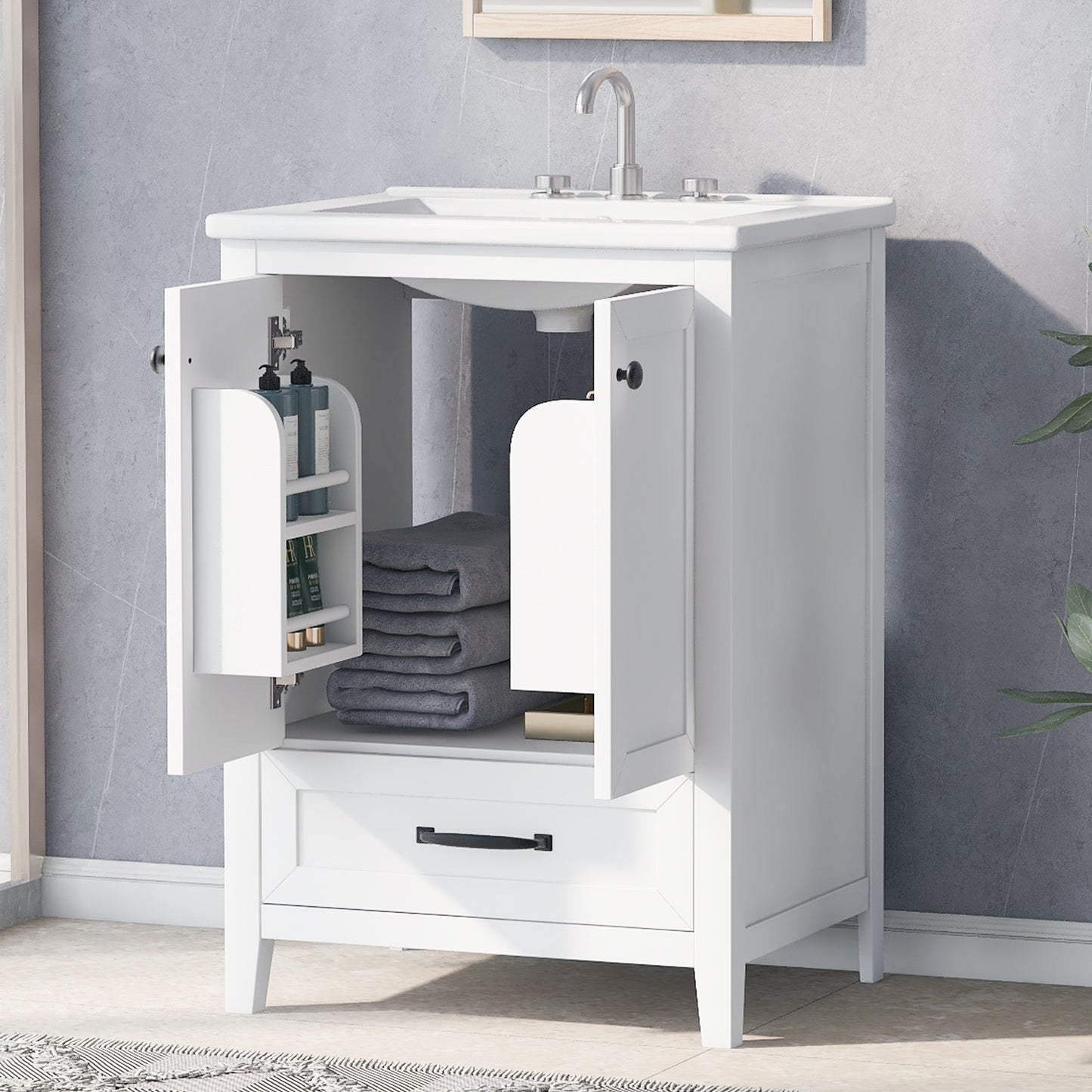 Vimora™ - 24" White Bathroom Vanity with Sink, Solid Wood & MDF, Ample Storage, Modern Design